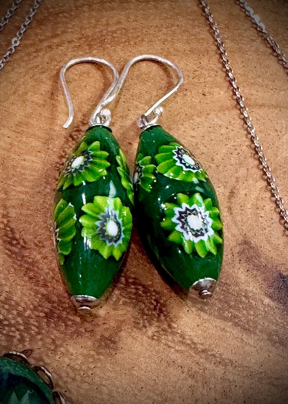 Green with Envy Art Deco Sterling Silver Earrings, Necklace and Vintage Chunky Bracelet Set