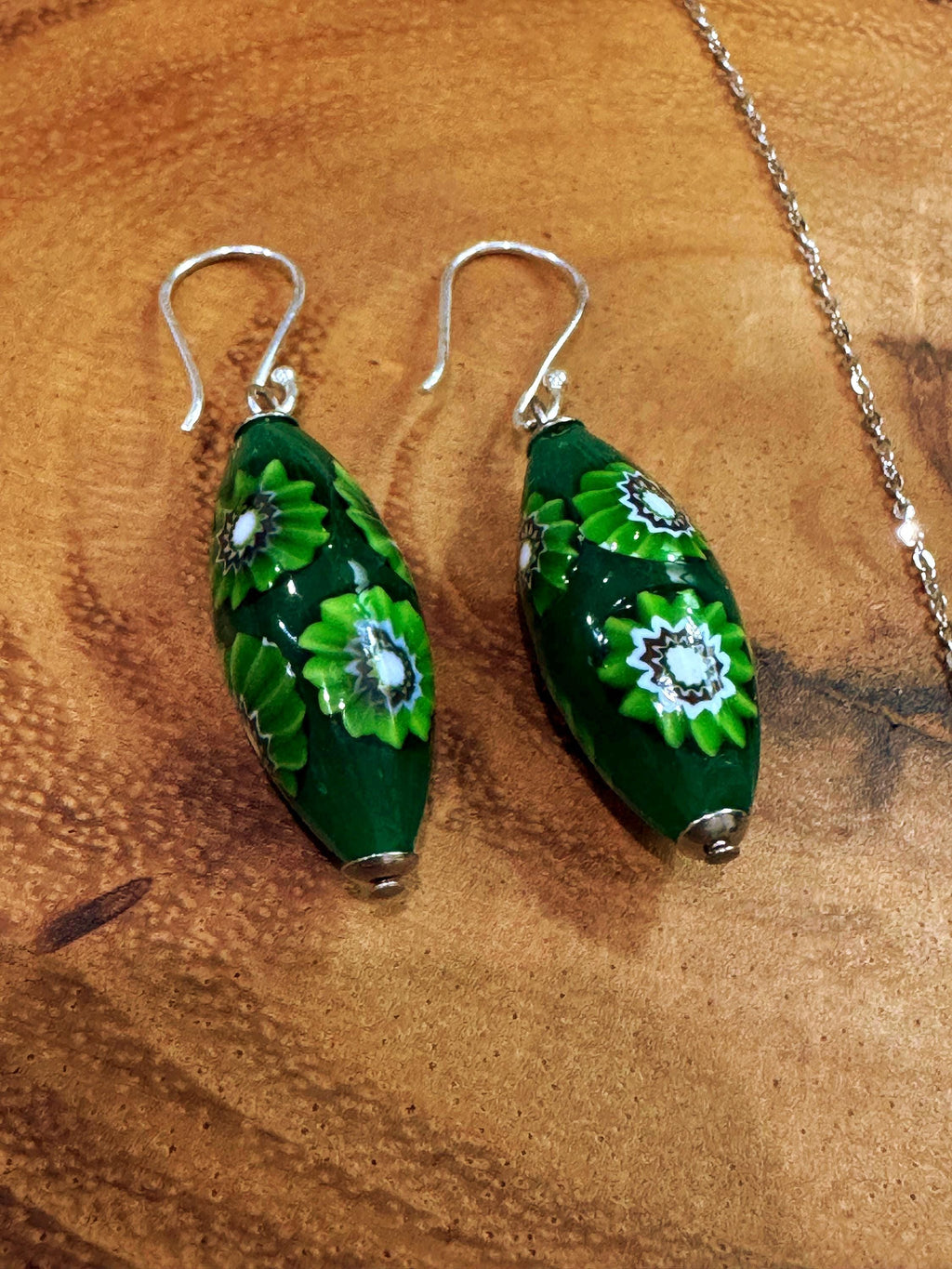 Green with Envy Art Deco Sterling Silver Earrings, Necklace and Vintage Chunky Bracelet Set
