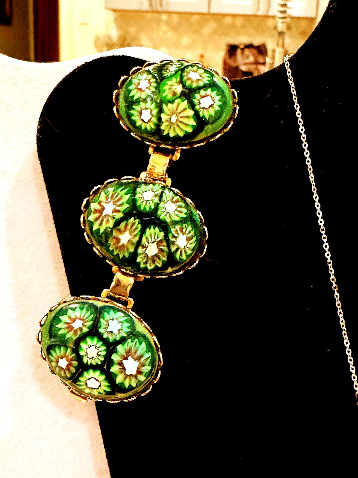 Green with Envy Art Deco Sterling Silver Earrings, Necklace and Vintage Chunky Bracelet Set