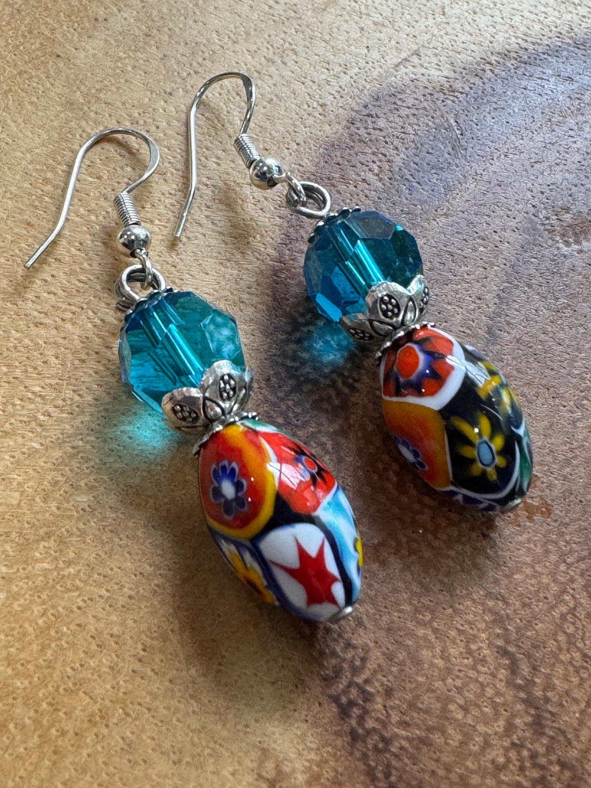 Your Choice Vintage Murano Millefiori Dangle Earrings: Sterling Silver Earrings