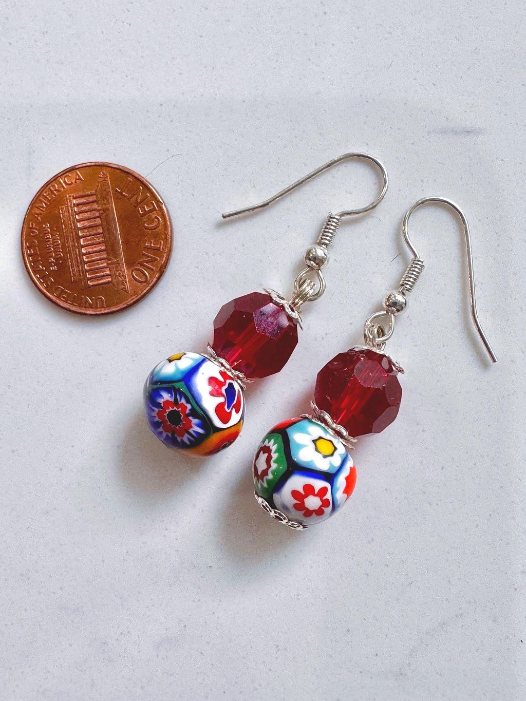 Your Choice Vintage Murano Millefiori Dangle Earrings: Sterling Silver Earrings
