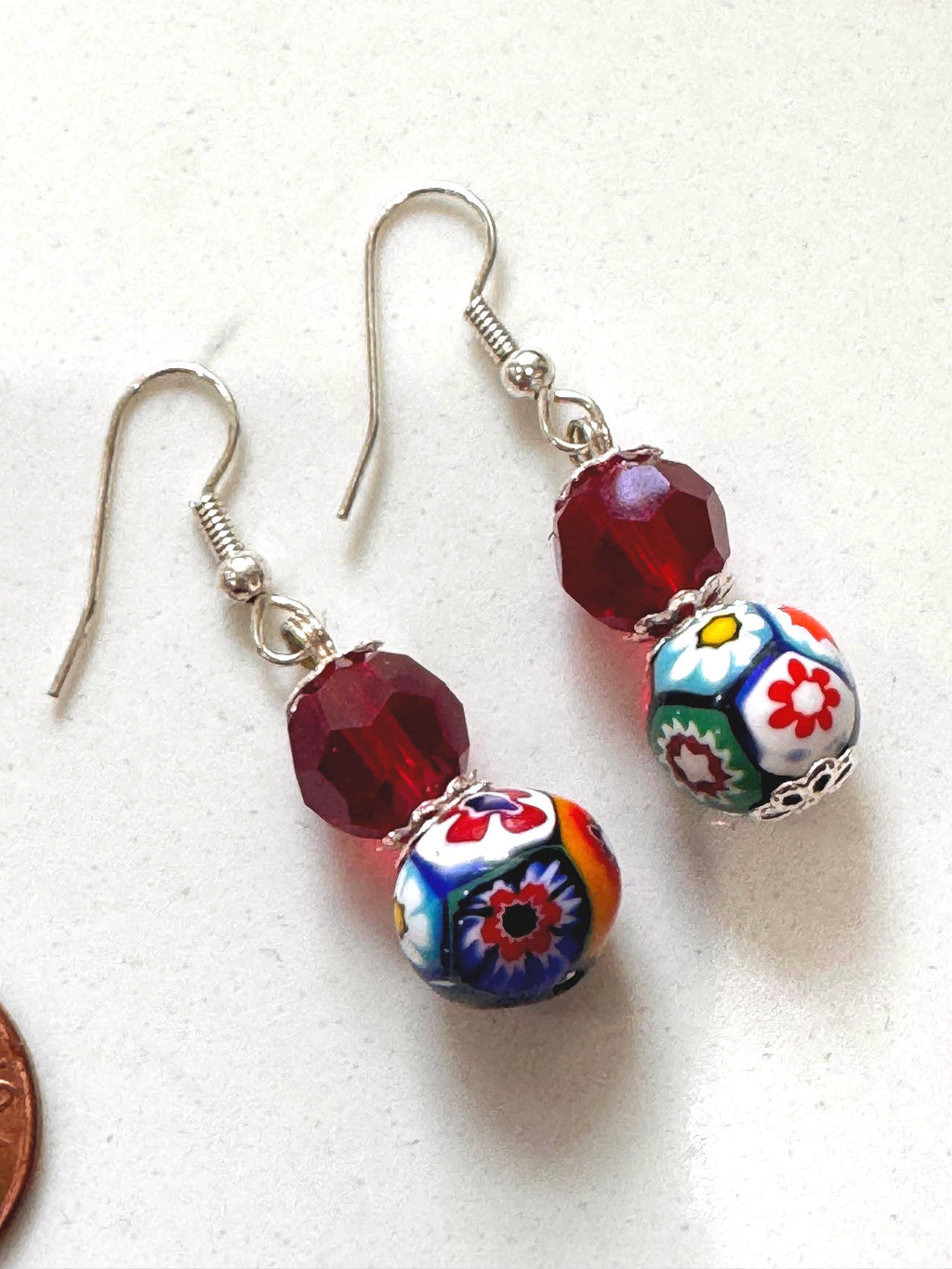 Your Choice Vintage Murano Millefiori Dangle Earrings: Sterling Silver Earrings