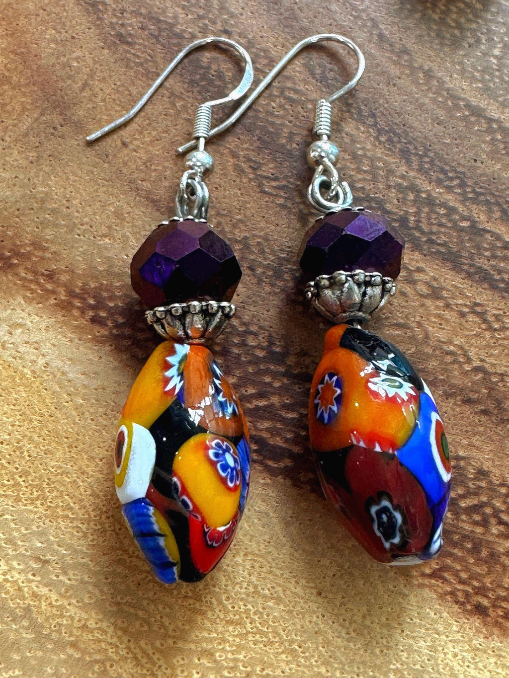 Your Choice Vintage Murano Millefiori Dangle Earrings: Sterling Silver Earrings