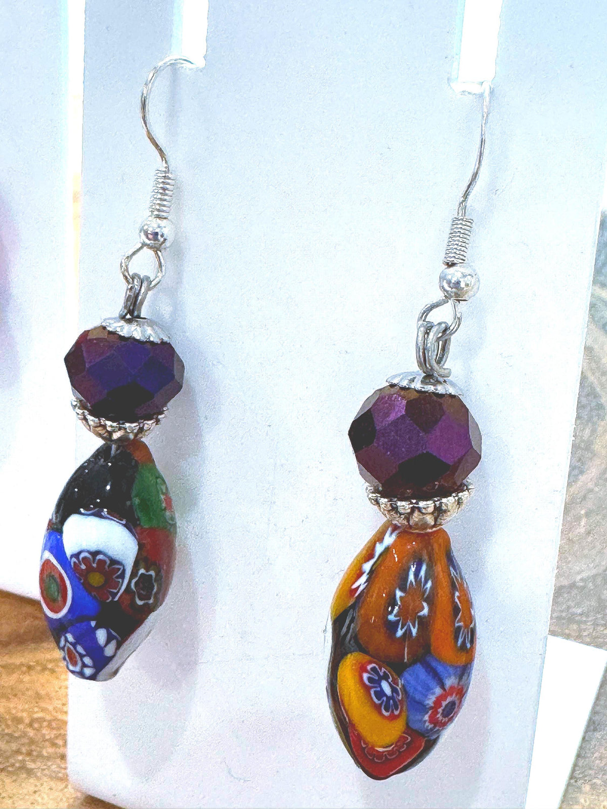 Your Choice Vintage Murano Millefiori Dangle Earrings: Sterling Silver Earrings