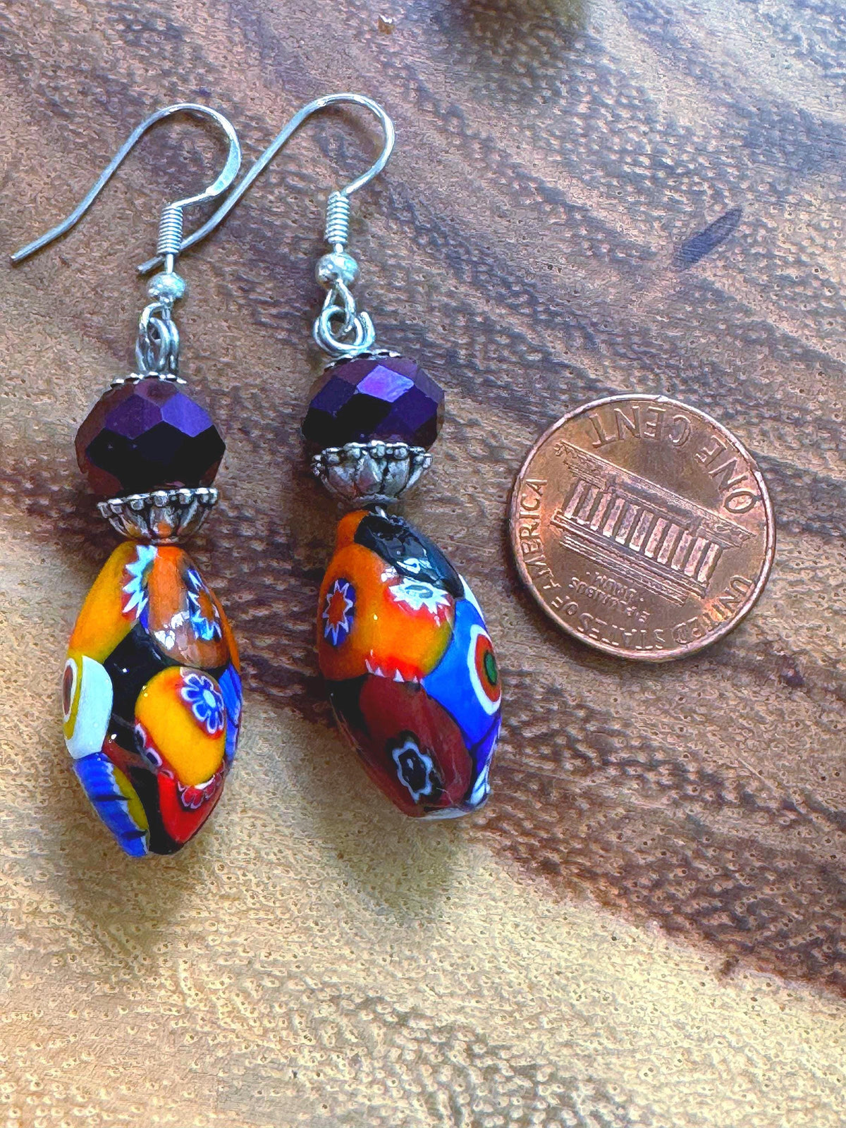 Your Choice Vintage Murano Millefiori Dangle Earrings: Sterling Silver Earrings