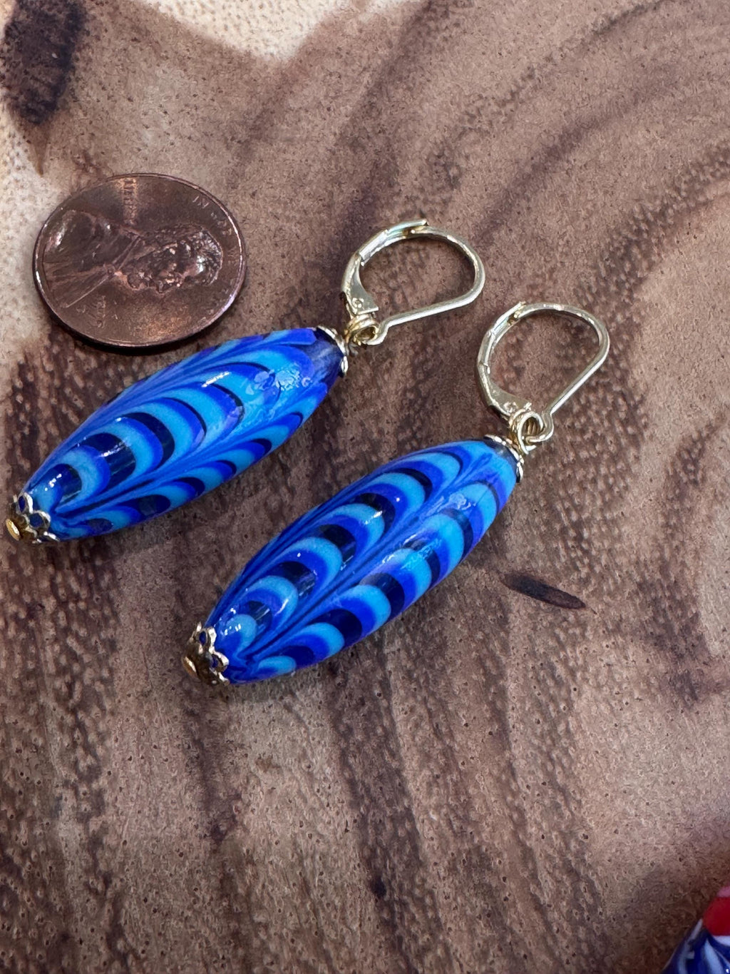 Vintage Millefiori Feathered Bead Earrings, Sterling Silver Vermeil