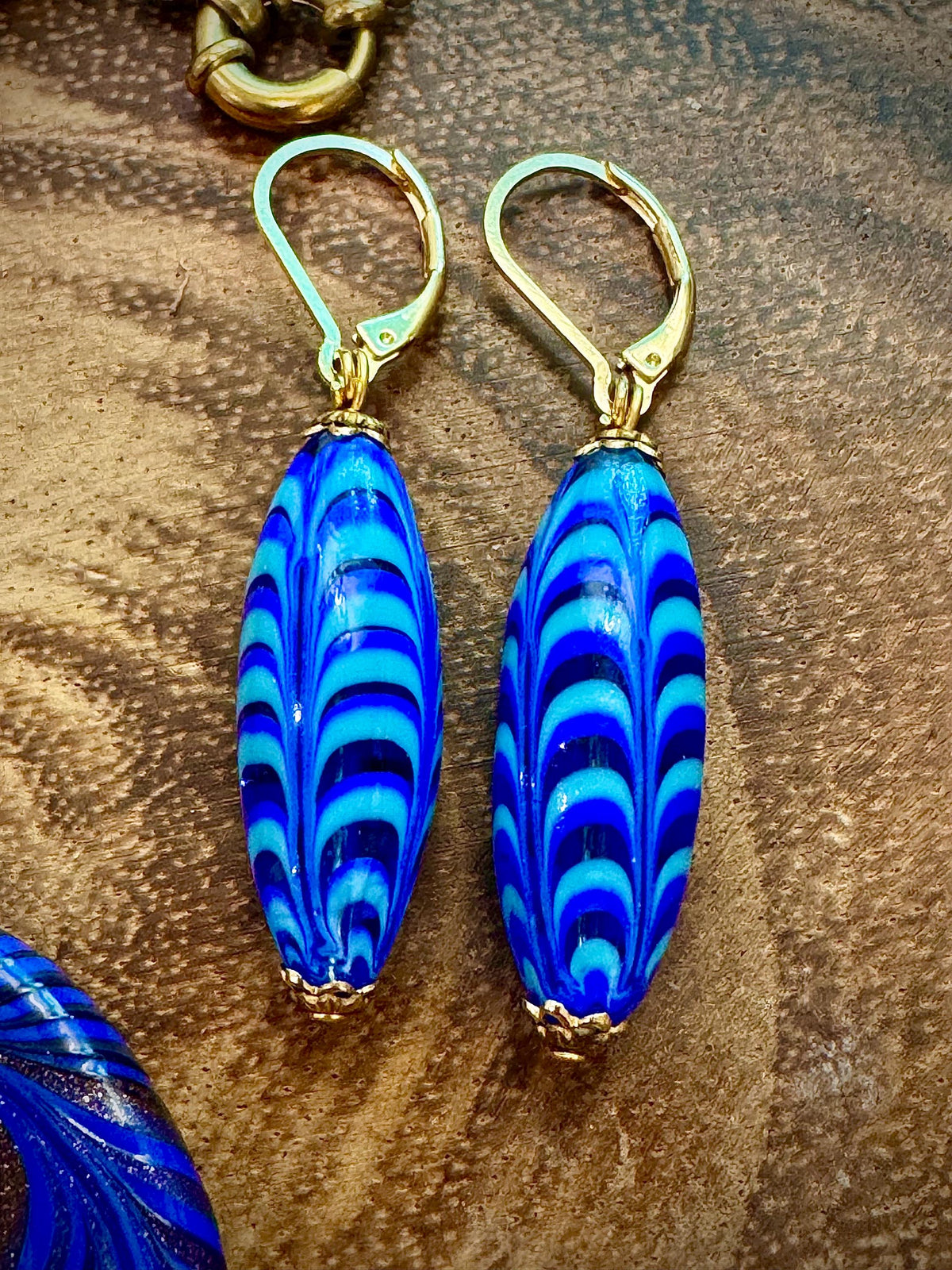 Vintage Millefiori Feathered Bead Earrings, Sterling Silver Vermeil