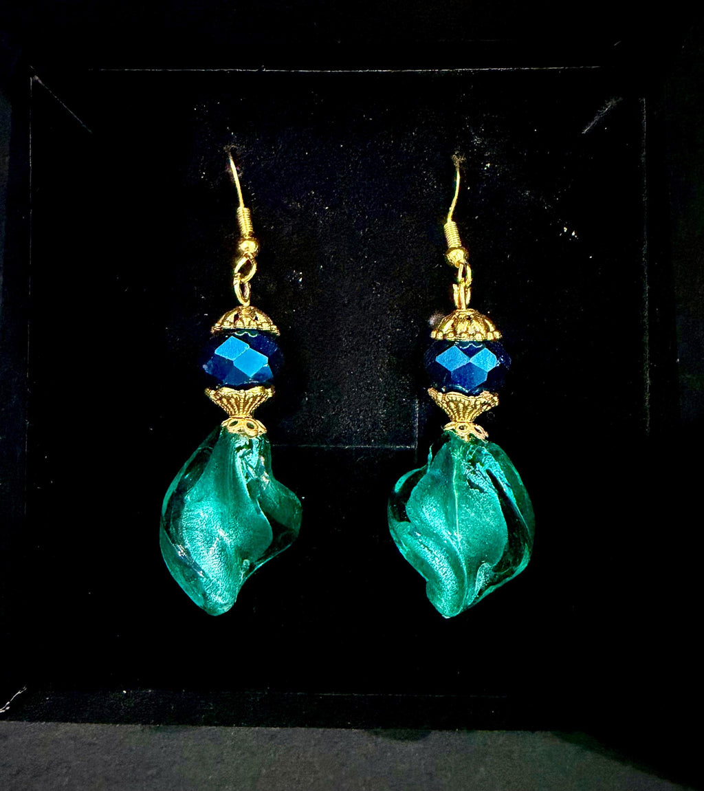 Lampwork Murano Glass Necklace: Aqua, Green, Pearl Statement Piece