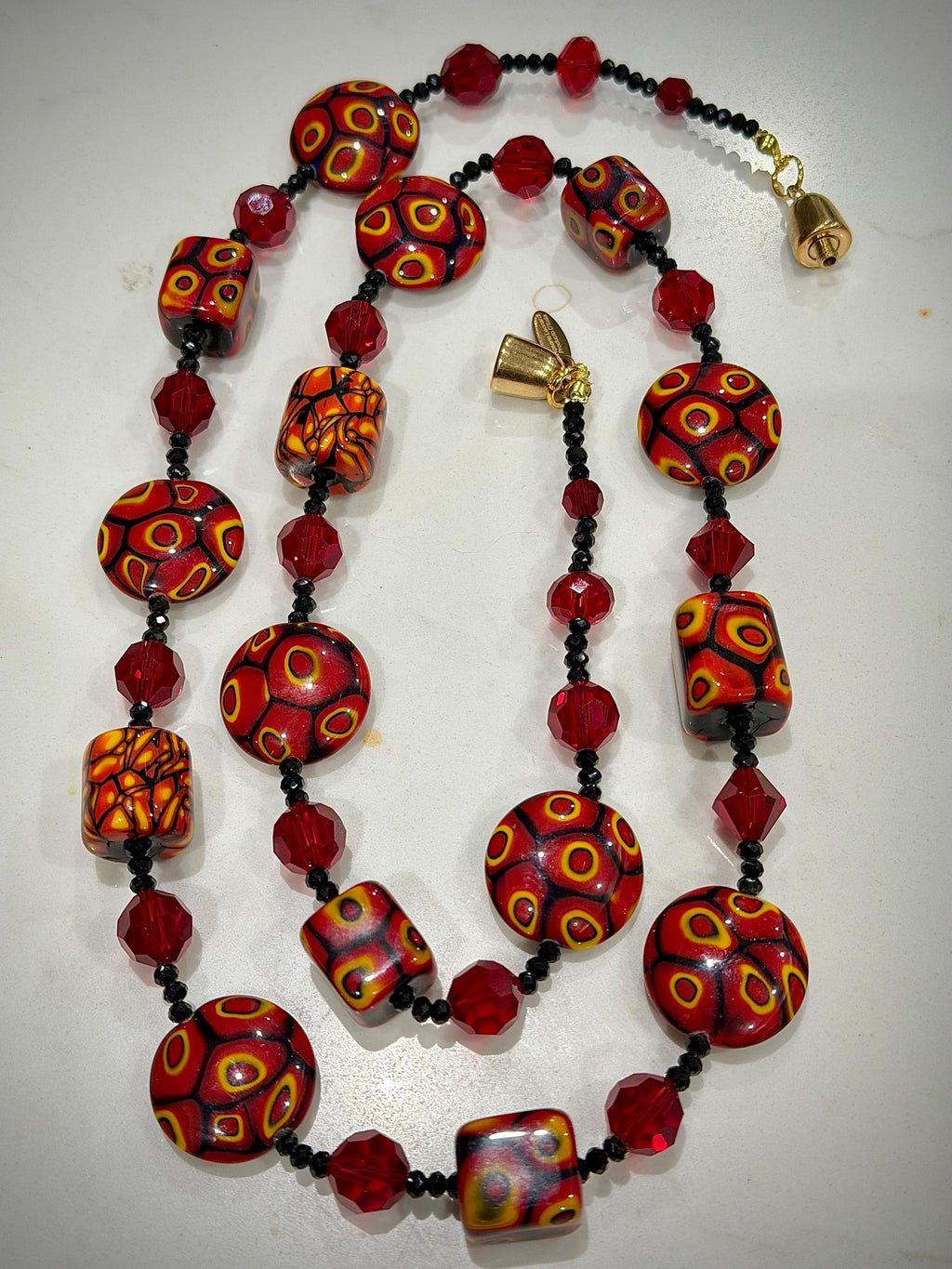 28” Rosario Leonardi Burnt Sienna Beauty Featuring Ercole Moretti Murano Millefiori Glass Beaded Necklace
