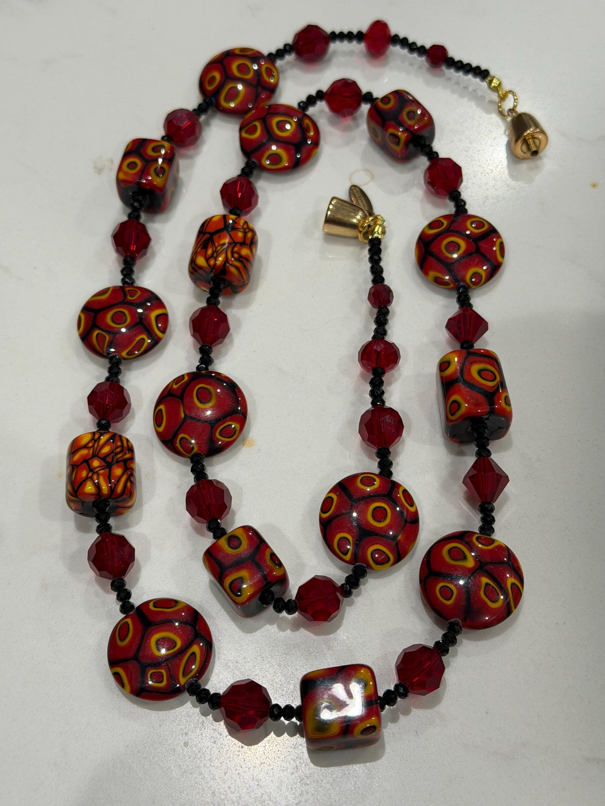 28” Rosario Leonardi Burnt Sienna Beauty Featuring Ercole Moretti Murano Millefiori Glass Beaded Necklace