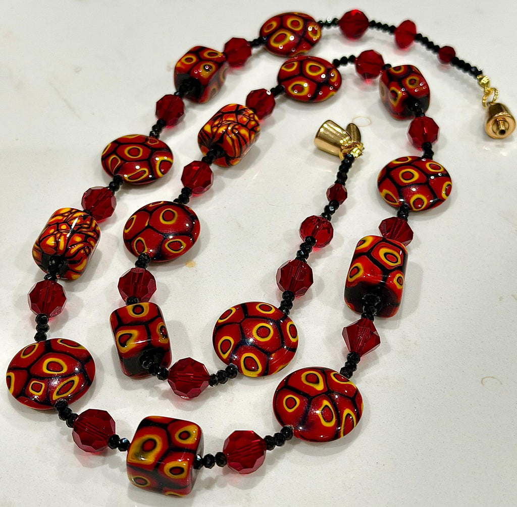 28” Rosario Leonardi Burnt Sienna Beauty Featuring Ercole Moretti Murano Millefiori Glass Beaded Necklace
