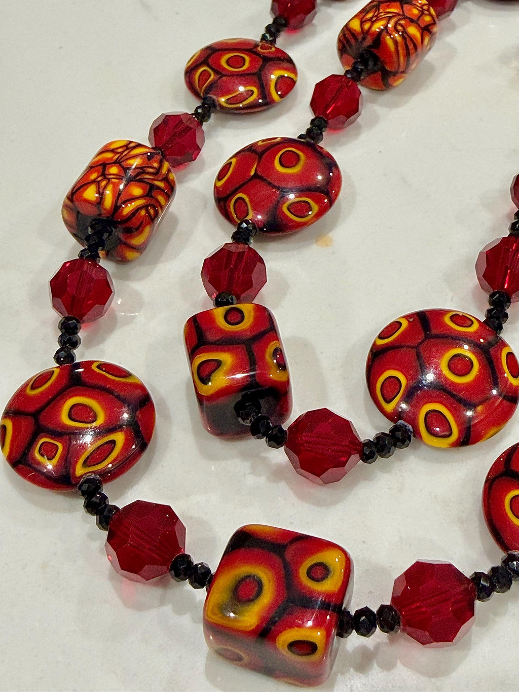 28” Rosario Leonardi Burnt Sienna Beauty Featuring Ercole Moretti Murano Millefiori Glass Beaded Necklace