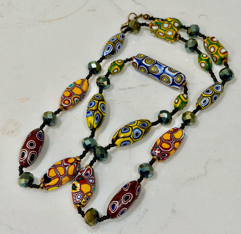 Rosario Leonardi Murano Millefiori Glass Beaded Necklace, Ercole Moretti Tabular Beads