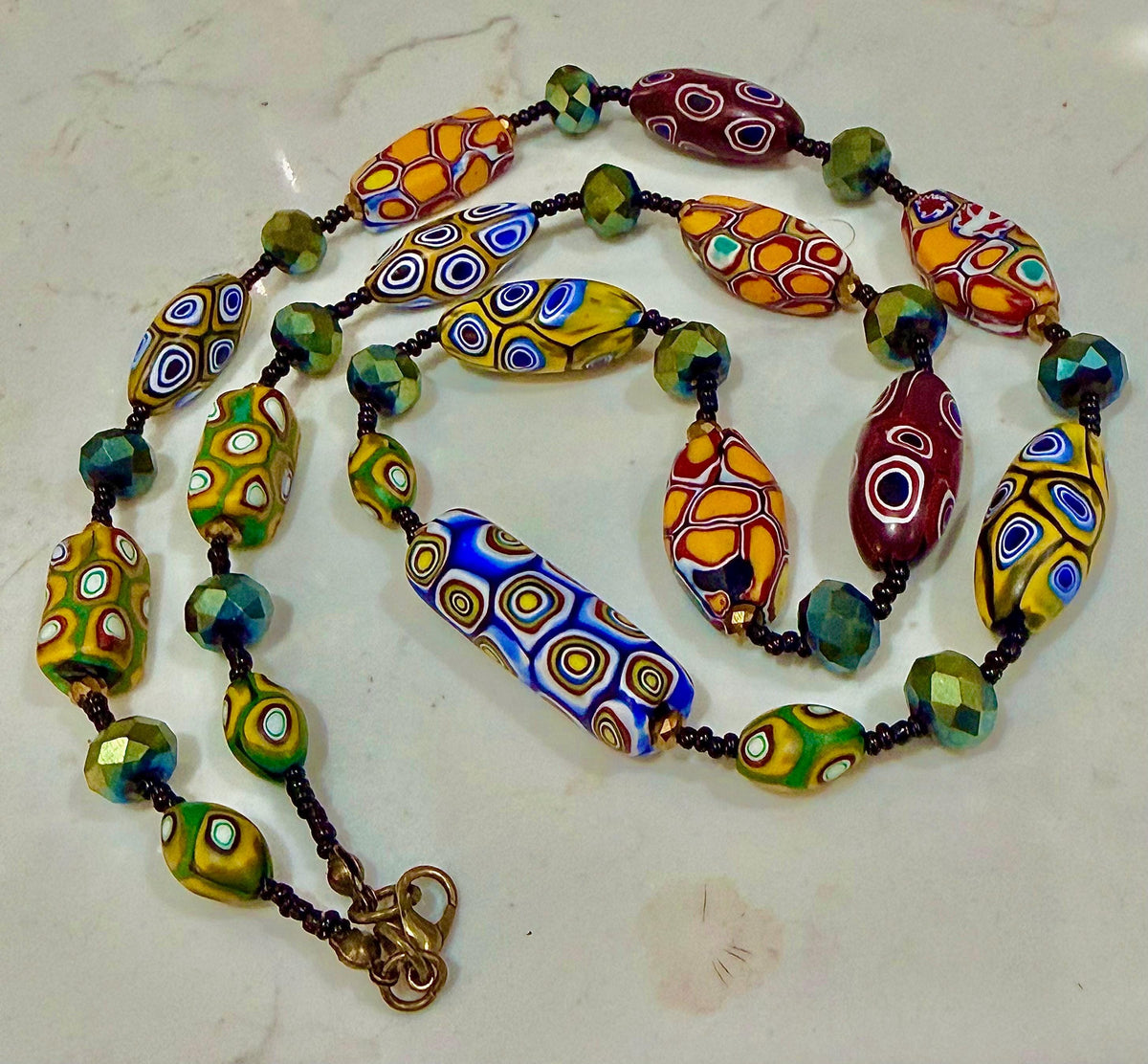 Rosario Leonardi Murano Millefiori Glass Beaded Necklace, Ercole Moretti Tabular Beads