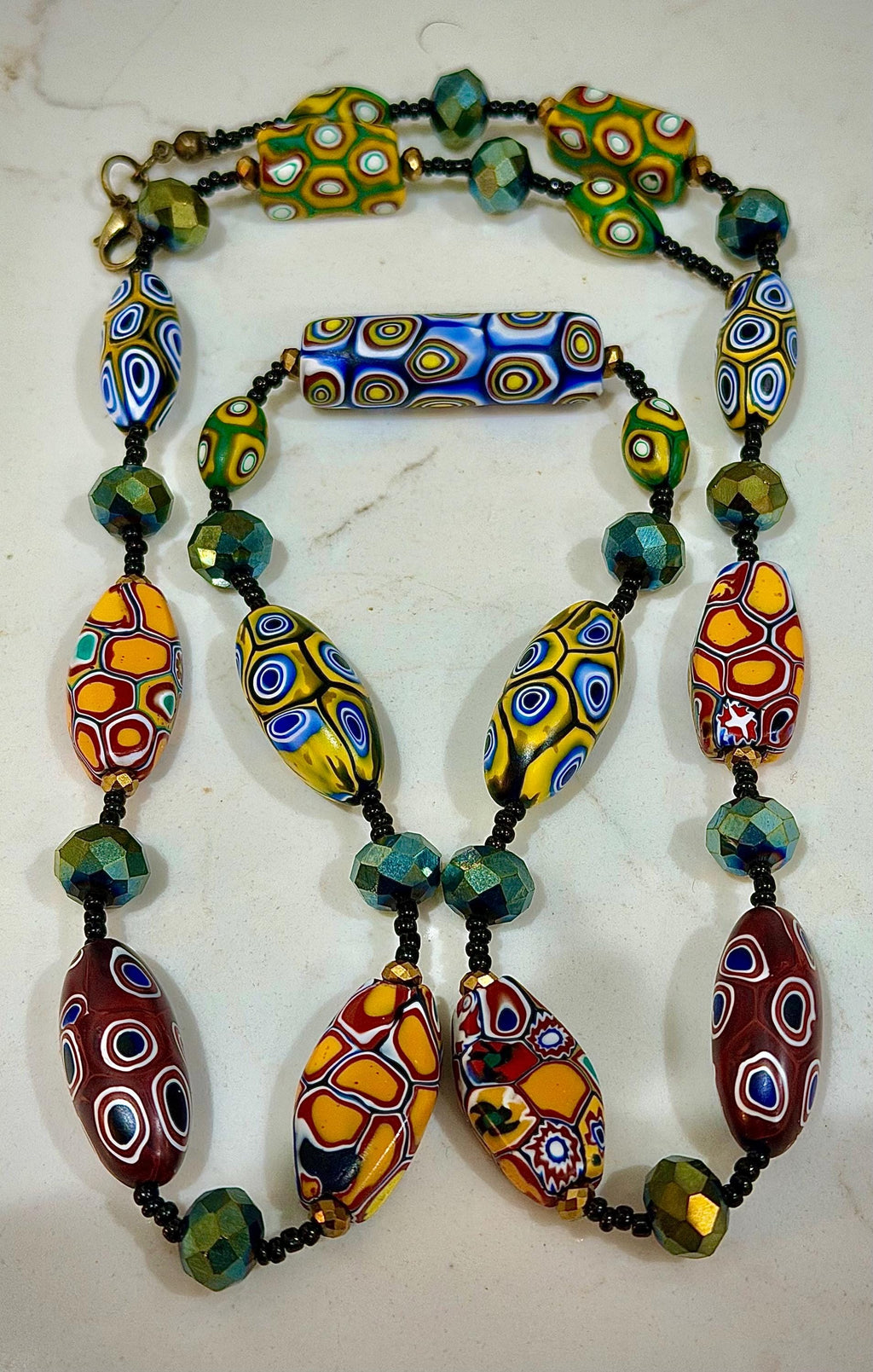 Rosario Leonardi Murano Millefiori Glass Beaded Necklace, Ercole Moretti Tabular Beads