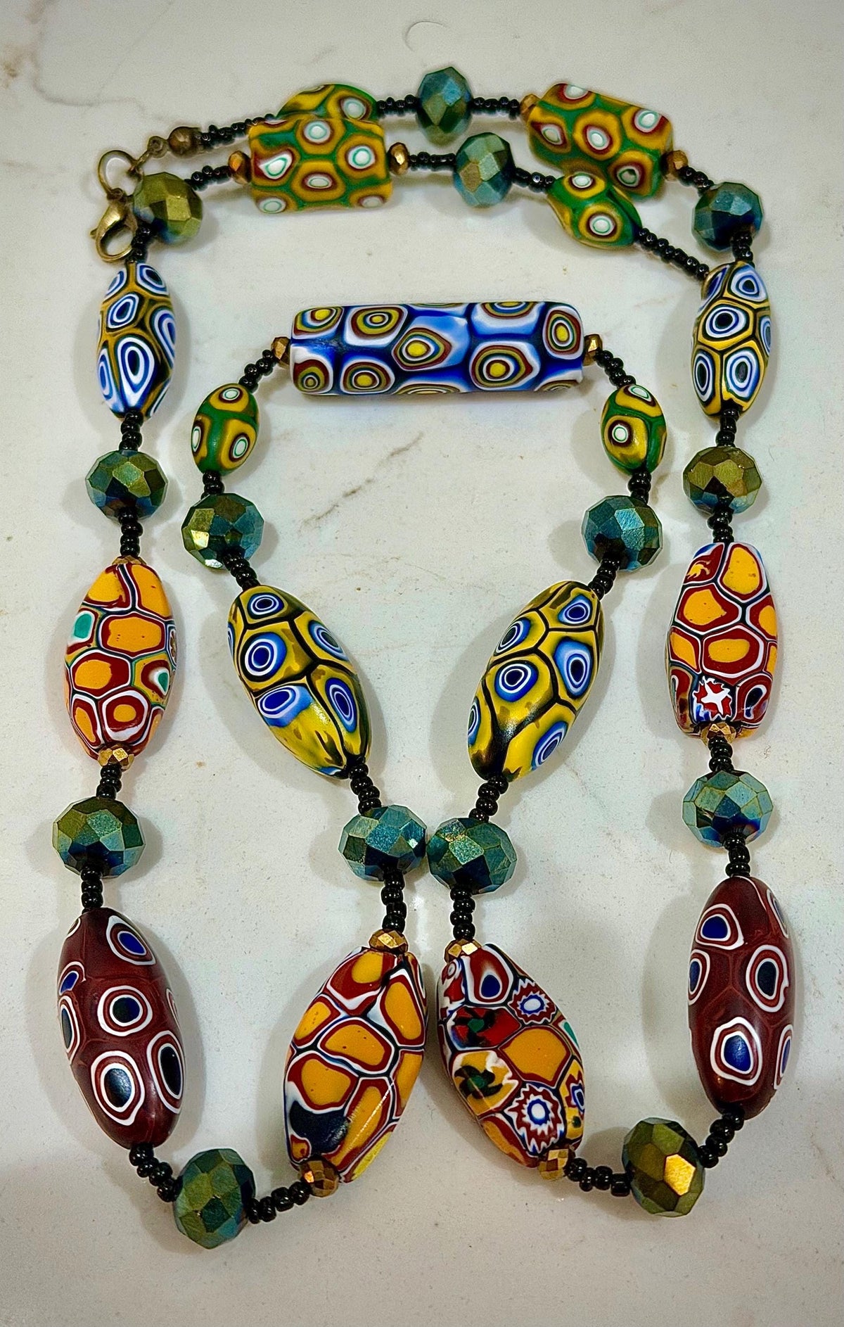 Rosario Leonardi Murano Millefiori Glass Beaded Necklace, Ercole Moretti Tabular Beads