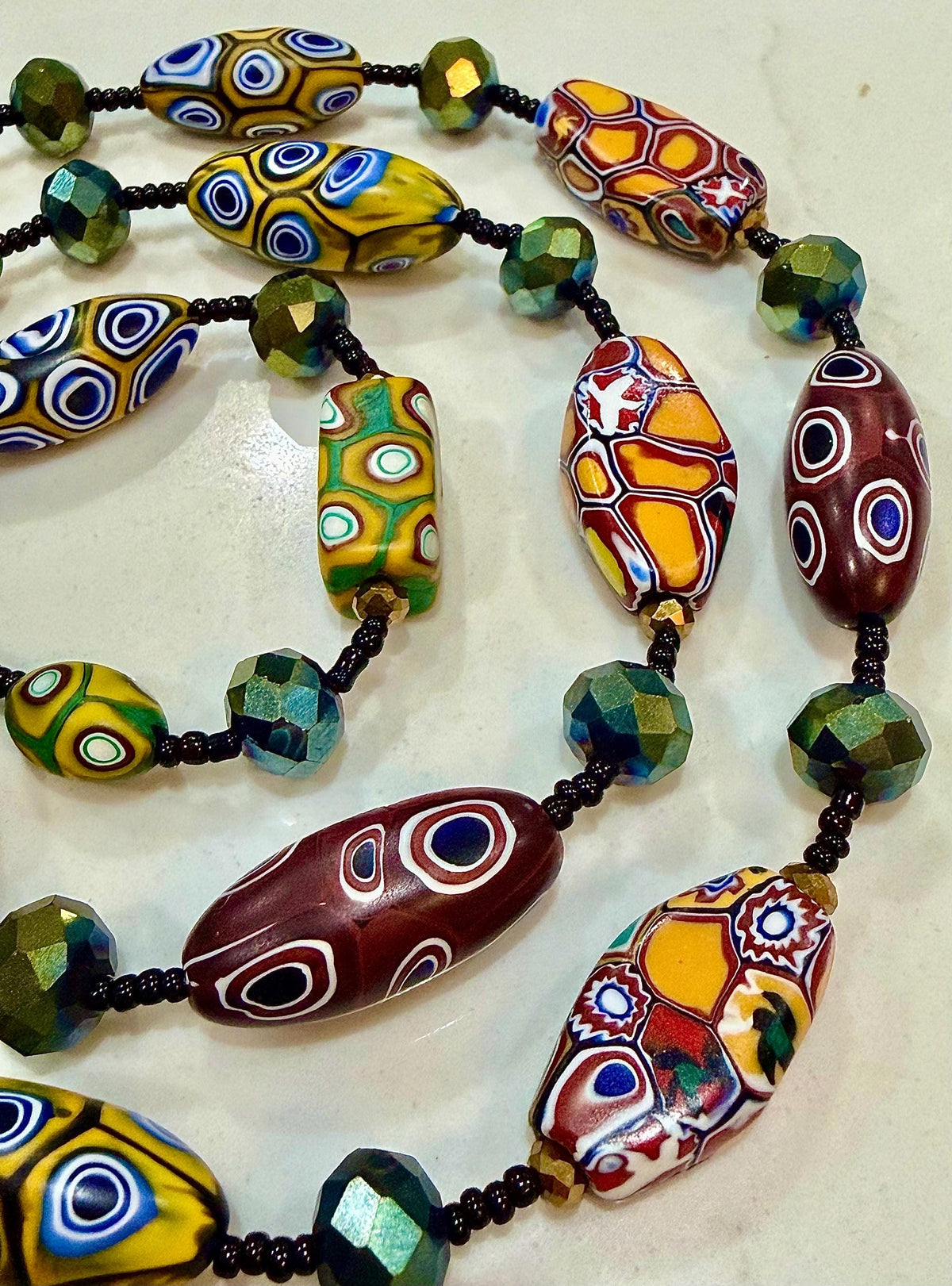 Rosario Leonardi Murano Millefiori Glass Beaded Necklace, Ercole Moretti Tabular Beads