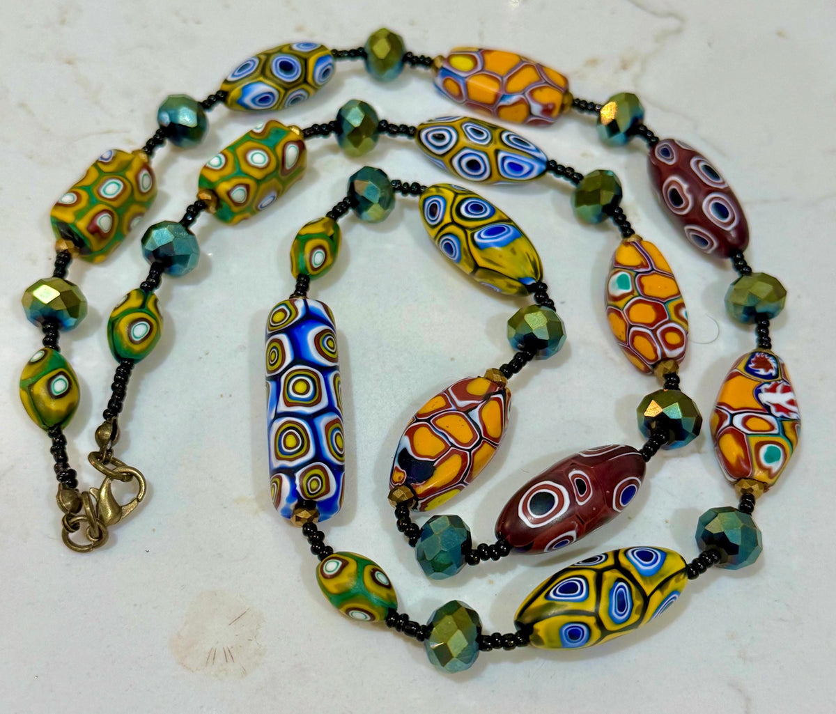 Rosario Leonardi Murano Millefiori Glass Beaded Necklace, Ercole Moretti Tabular Beads
