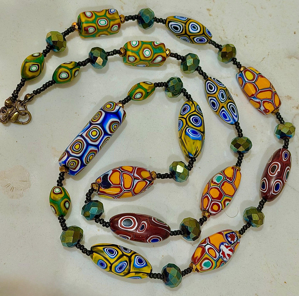 Rosario Leonardi Murano Millefiori Glass Beaded Necklace, Ercole Moretti Tabular Beads