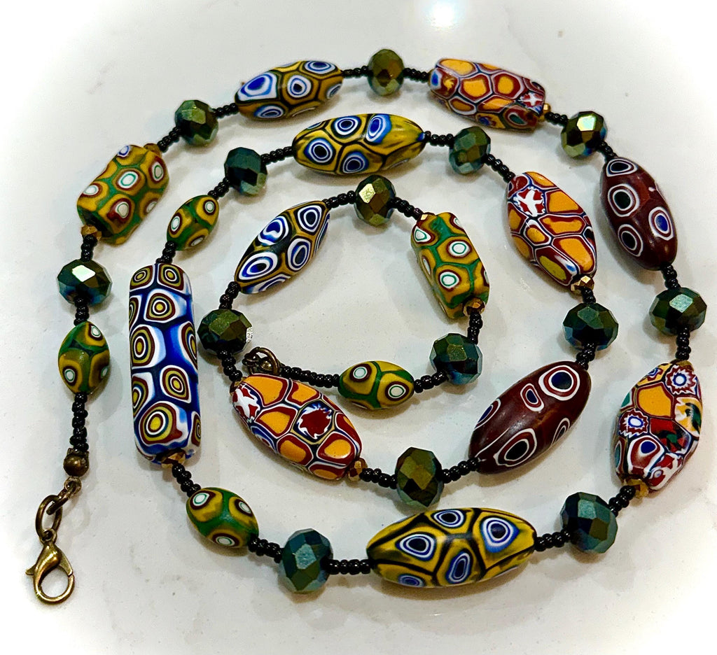Rosario Leonardi Murano Millefiori Glass Beaded Necklace, Ercole Moretti Tabular Beads