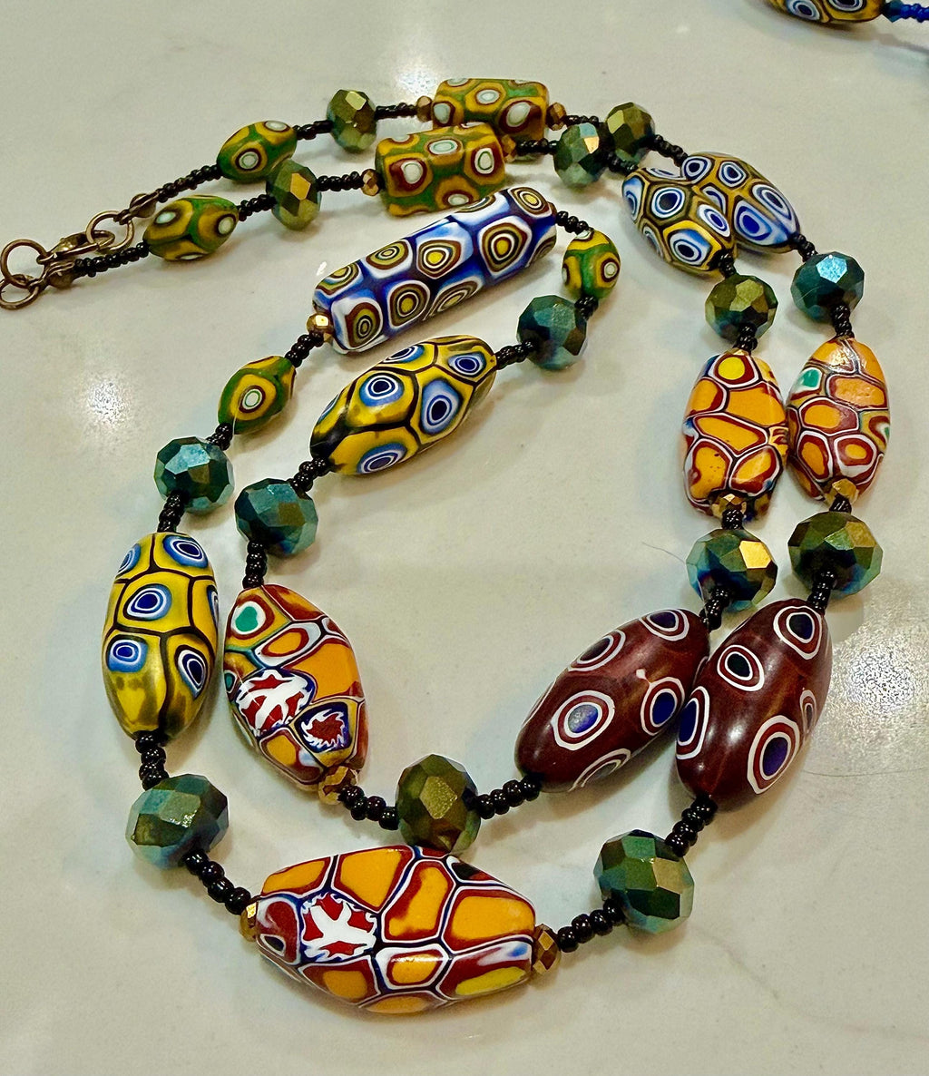 Rosario Leonardi Murano Millefiori Glass Beaded Necklace, Ercole Moretti Tabular Beads