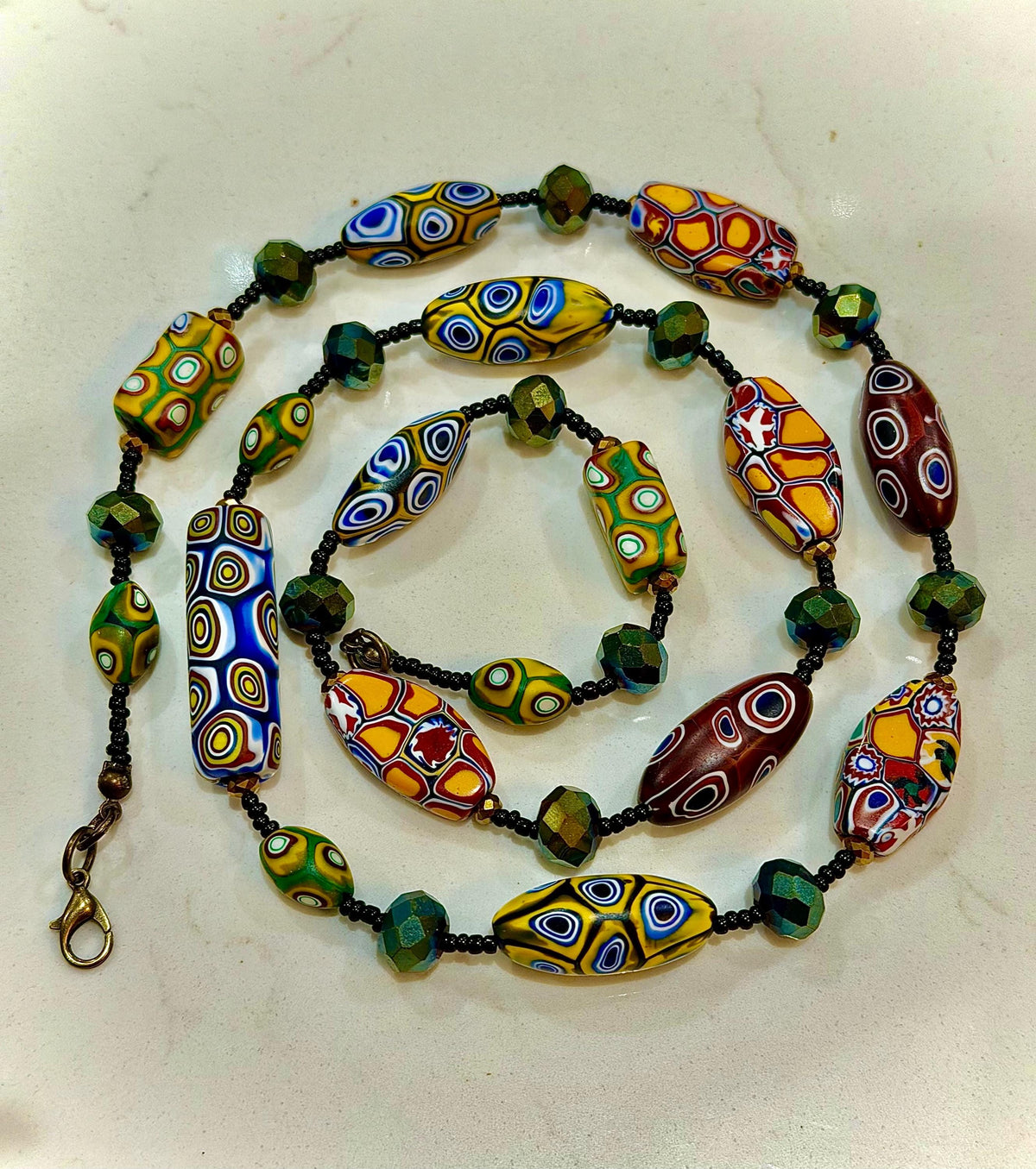 Rosario Leonardi Murano Millefiori Glass Beaded Necklace, Ercole Moretti Tabular Beads