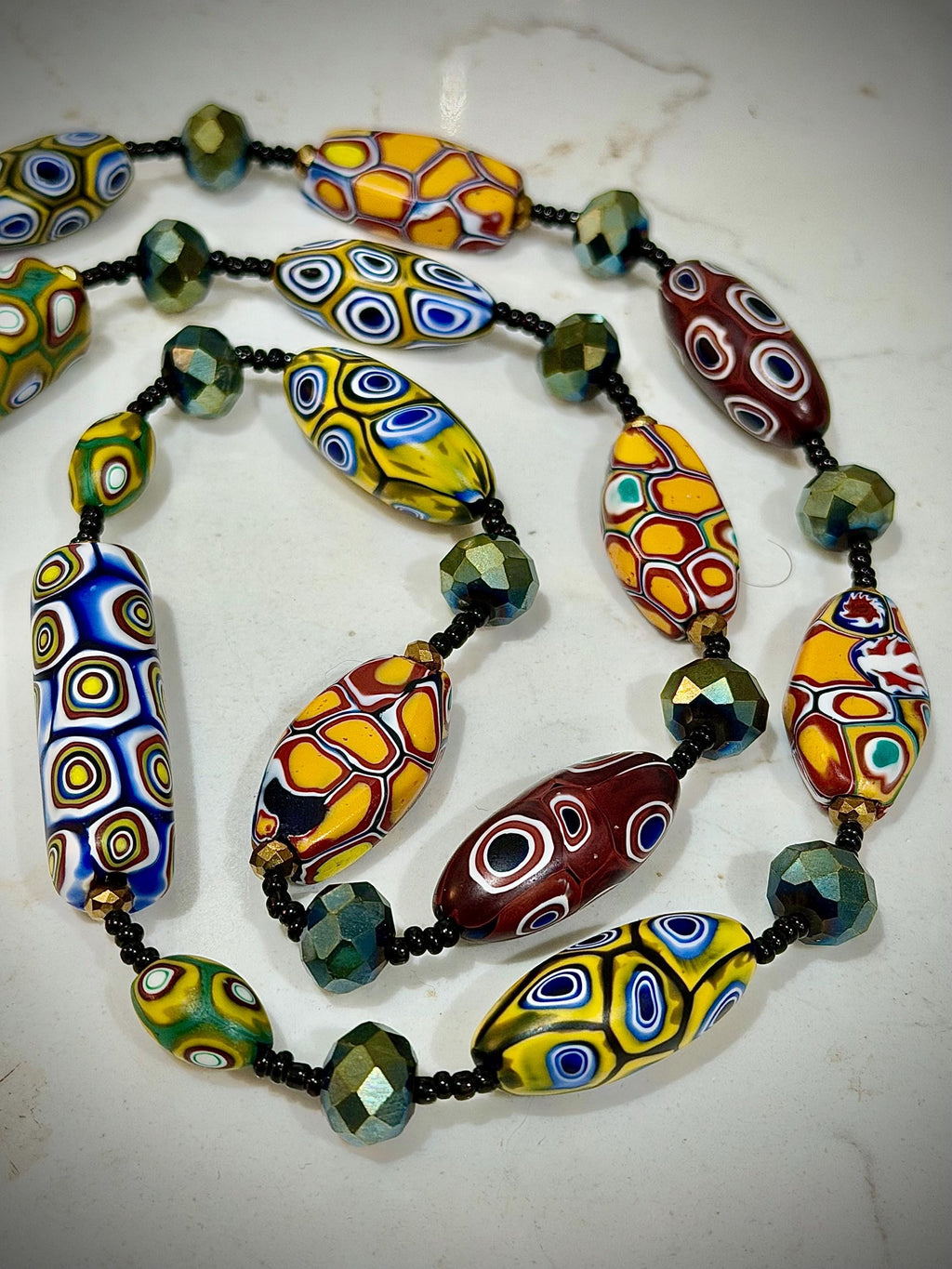 Rosario Leonardi Murano Millefiori Glass Beaded Necklace, Ercole Moretti Tabular Beads