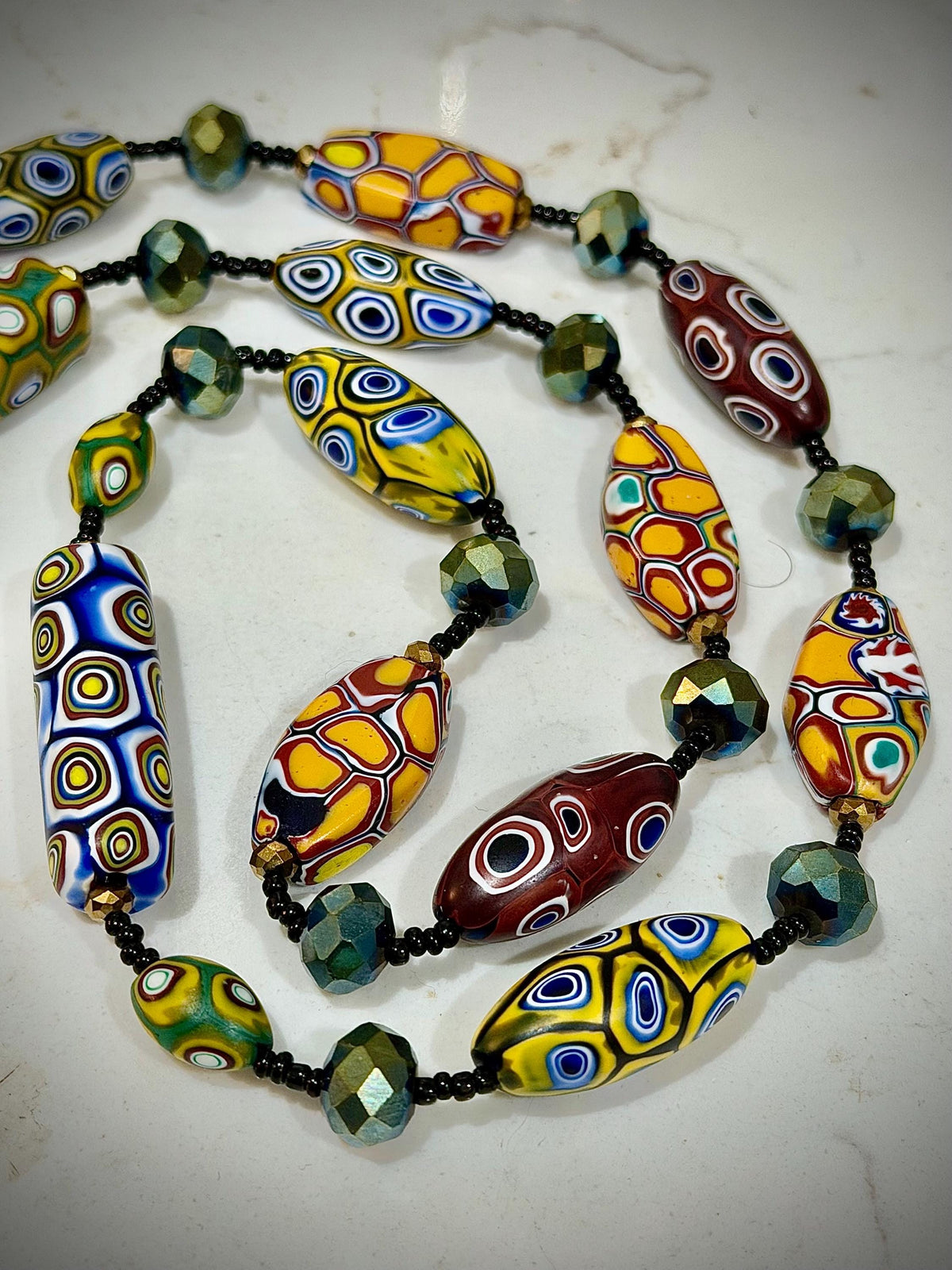 Rosario Leonardi Murano Millefiori Glass Beaded Necklace, Ercole Moretti Tabular Beads