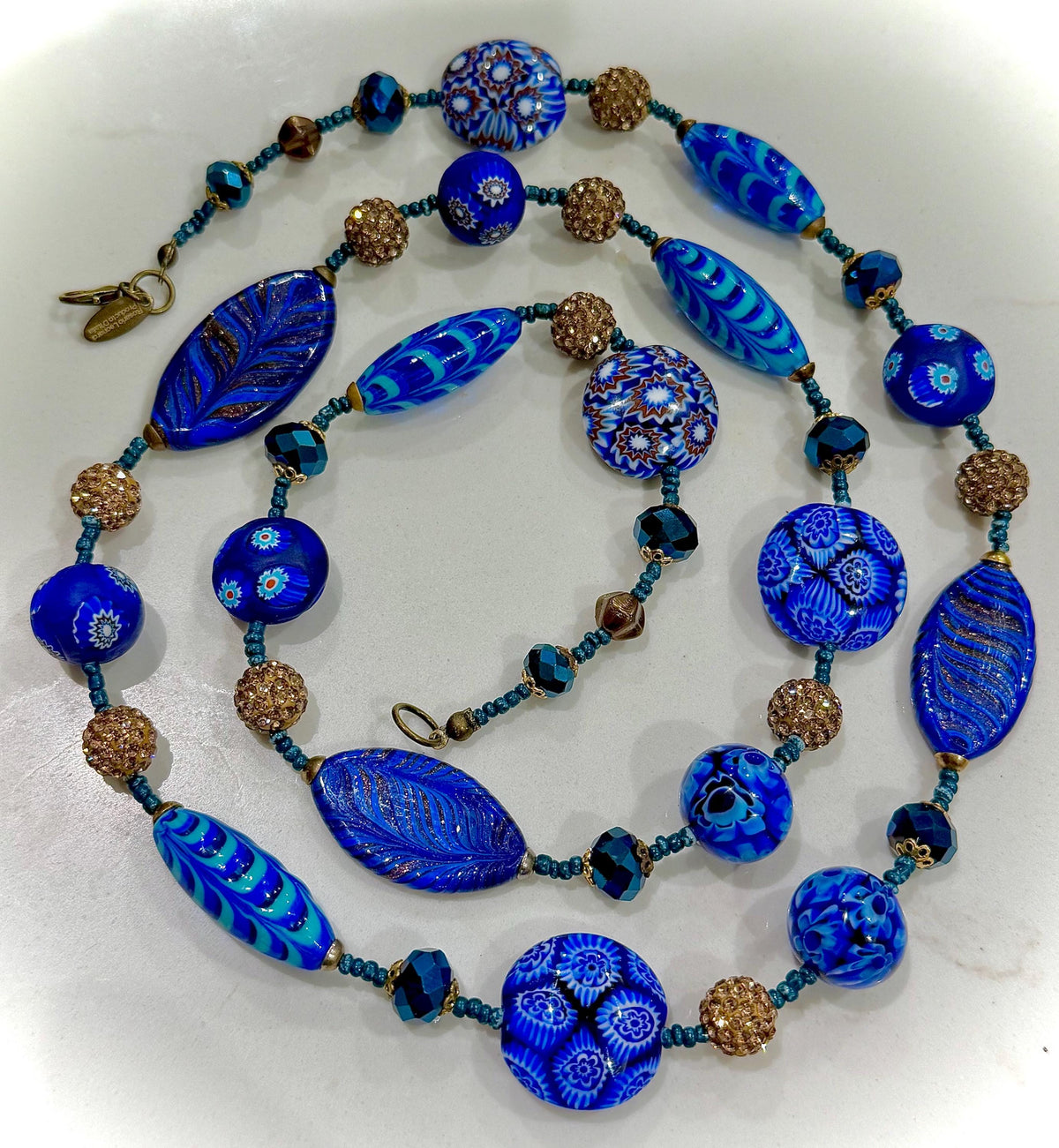 Rosario Leonardi 28" Necklace Featuring a Tapestry Mix of Vintage Cobalt Blue Ercole Moretti & Uncirculated Millefiori Murano Glass Beads