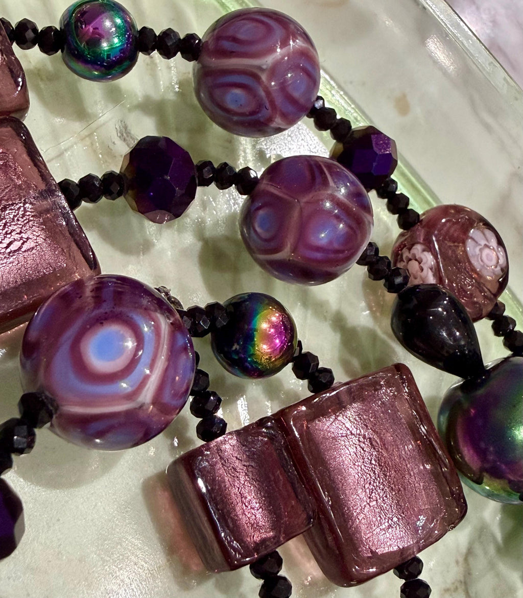 Rosario Leonardi Murano Glass Necklace: Iridescent Lavender, Pink Special Order Beads