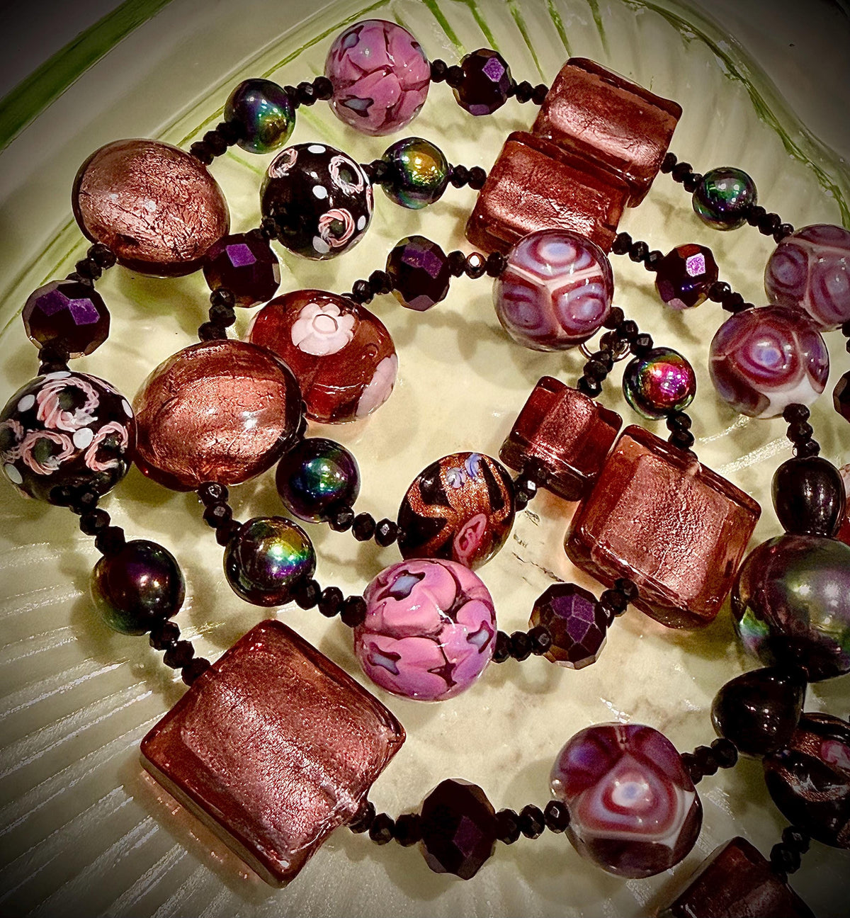 Rosario Leonardi Murano Glass Necklace: Iridescent Lavender, Pink Special Order Beads