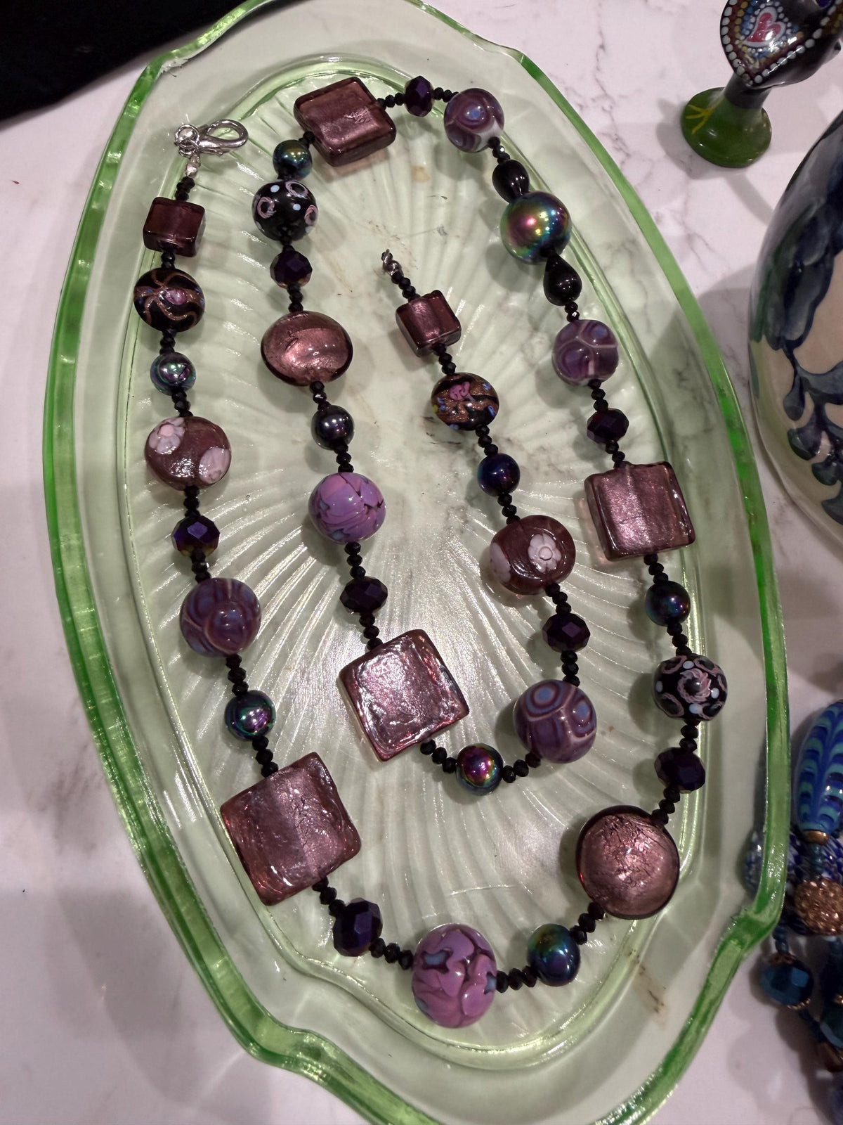 Rosario Leonardi Murano Glass Necklace: Iridescent Lavender, Pink Special Order Beads