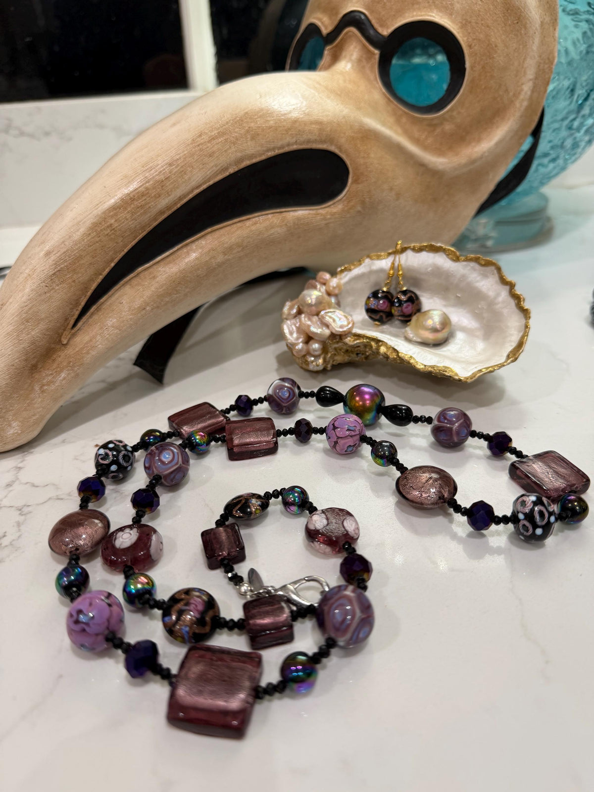 Rosario Leonardi Murano Glass Necklace: Iridescent Lavender, Pink Special Order Beads