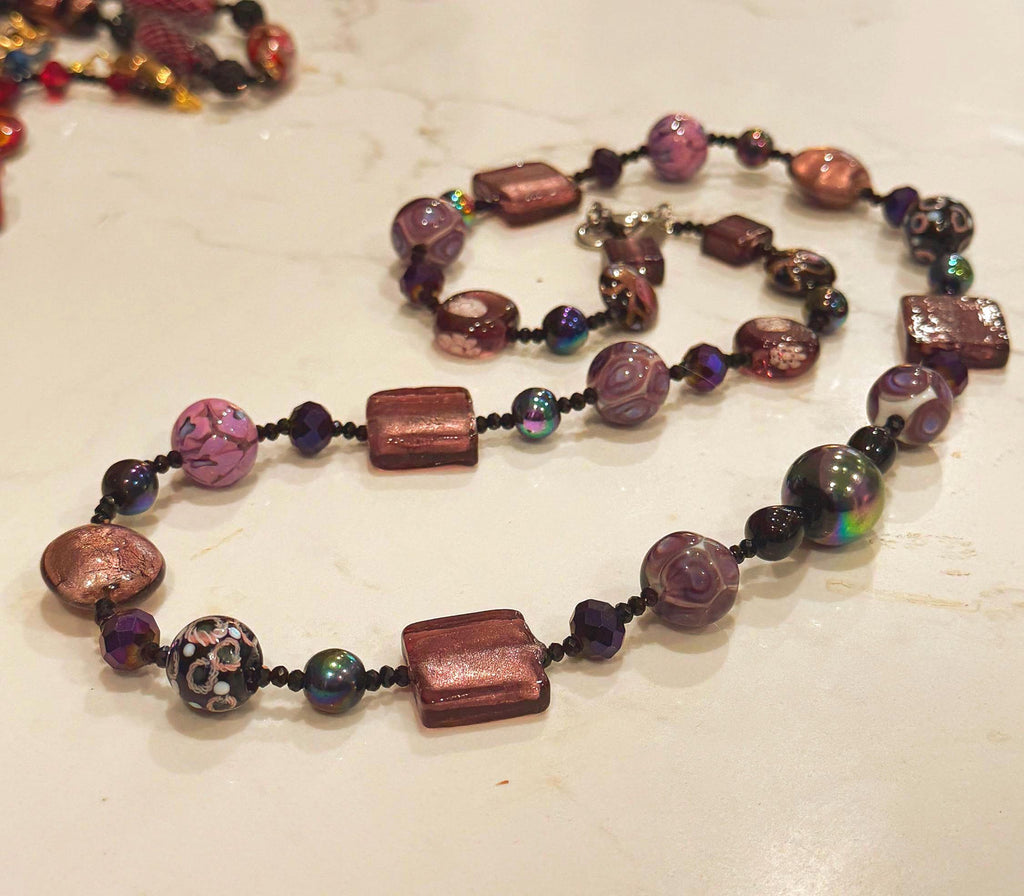 Rosario Leonardi Murano Glass Necklace: Iridescent Lavender, Pink Special Order Beads