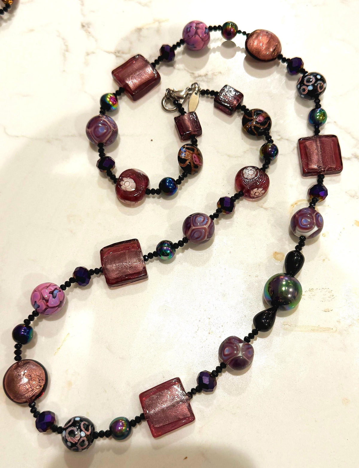 Rosario Leonardi Murano Glass Necklace: Iridescent Lavender, Pink Special Order Beads