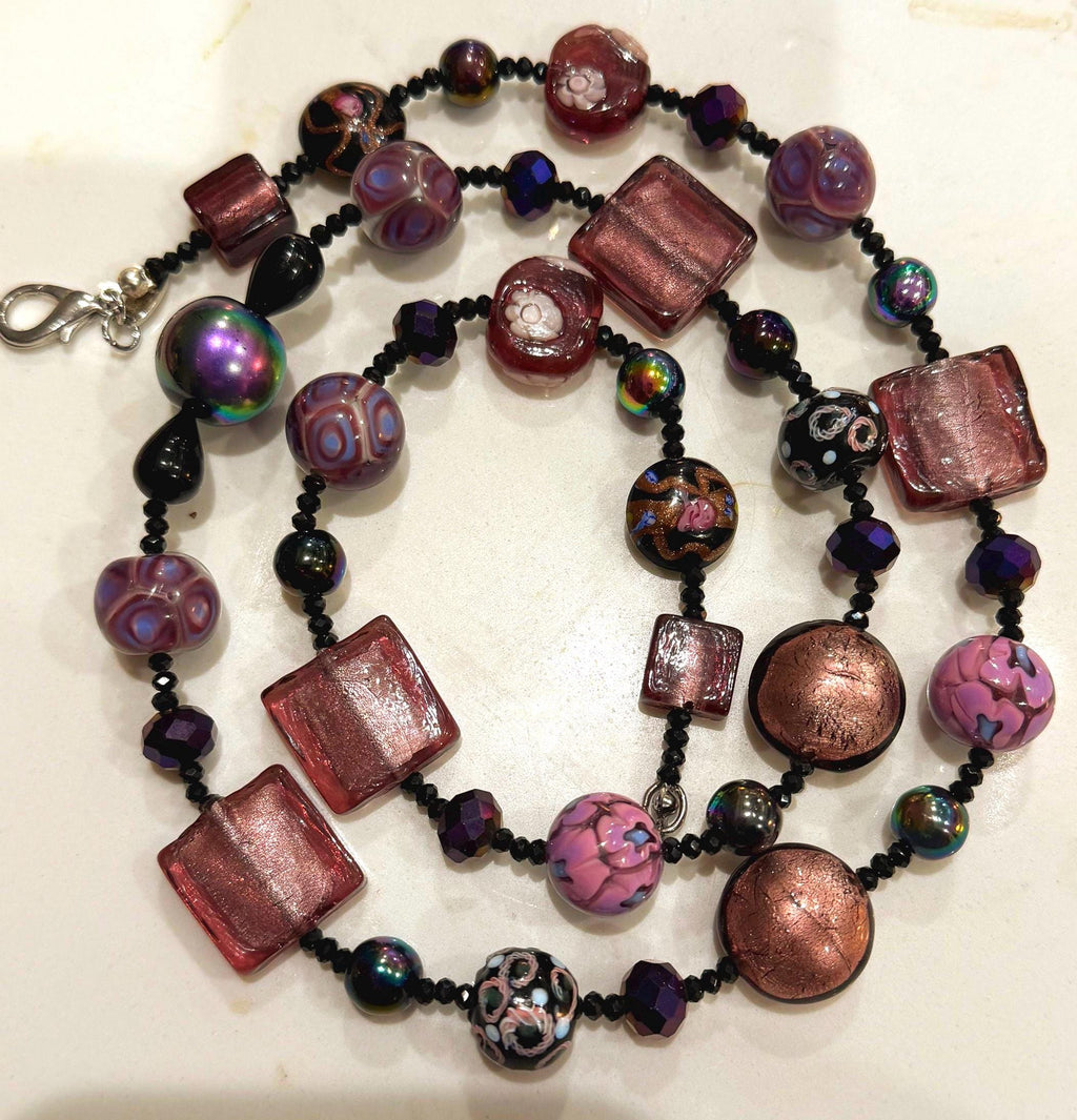 Rosario Leonardi Murano Glass Necklace: Iridescent Lavender, Pink Special Order Beads