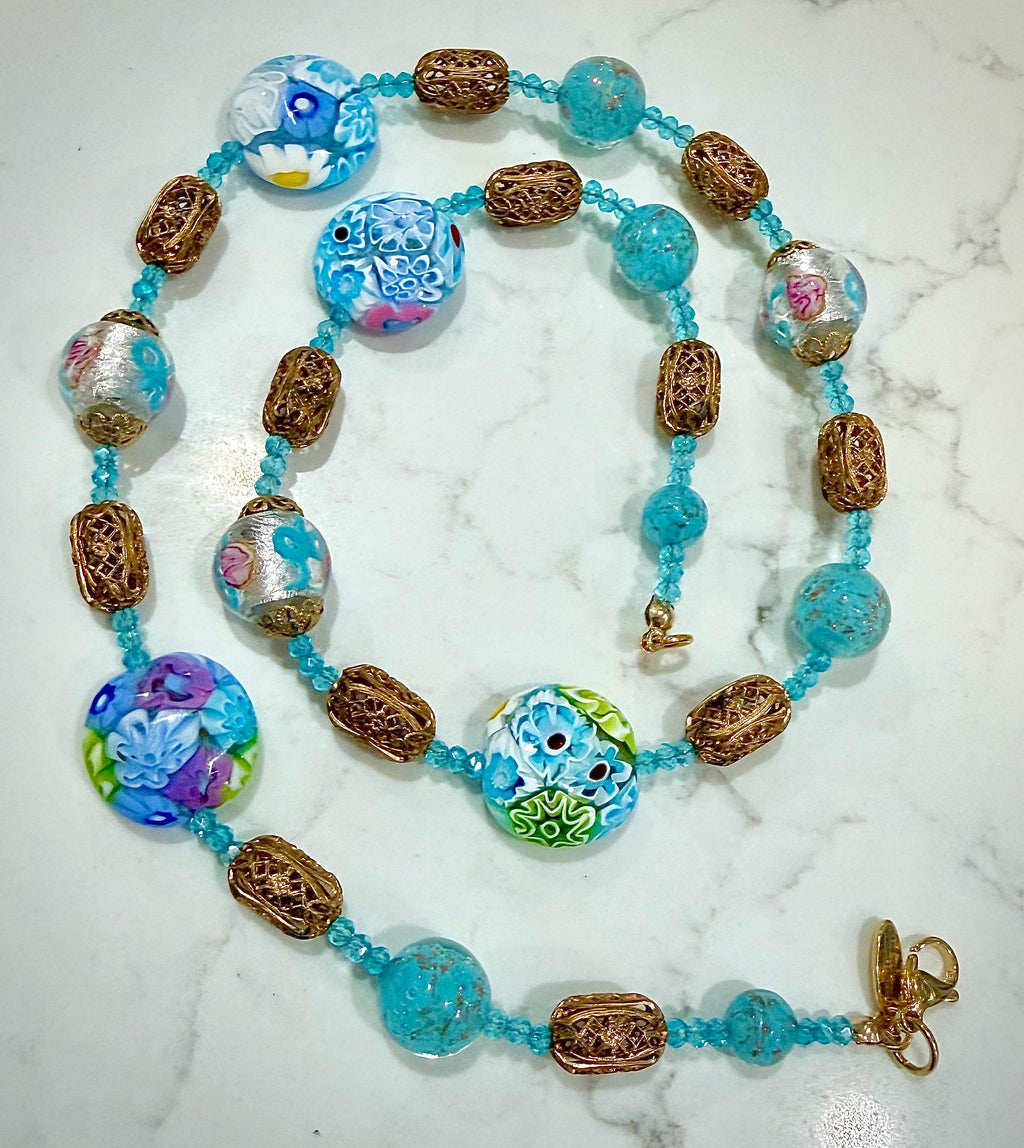 Rosario Leonardi Pastel Necklace Set  Featuring Ercole Moretti Murano Millefiori Glass Beads