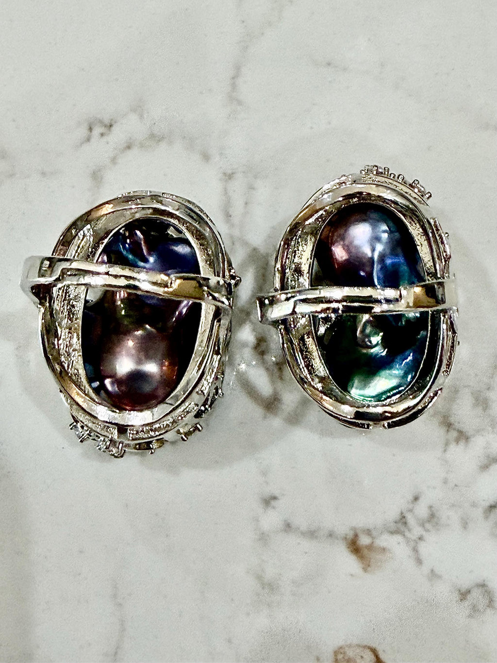 GIANT  Iridescent Cobalt Blue Pearl statement ring-choice of 2