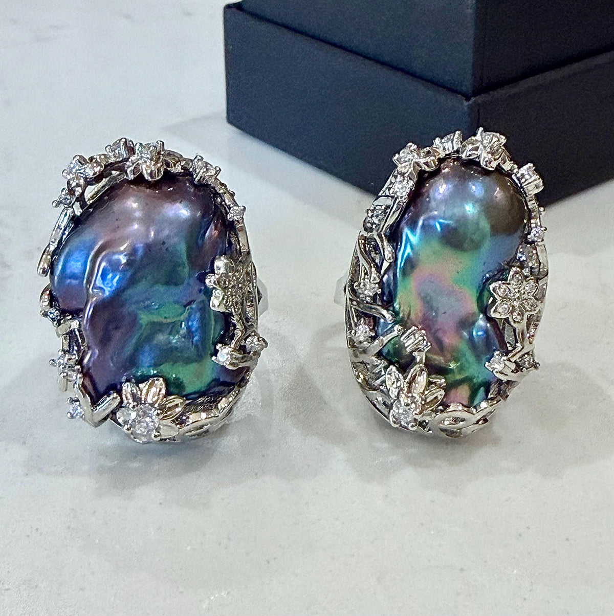 GIANT  Iridescent Cobalt Blue Pearl statement ring-choice of 2