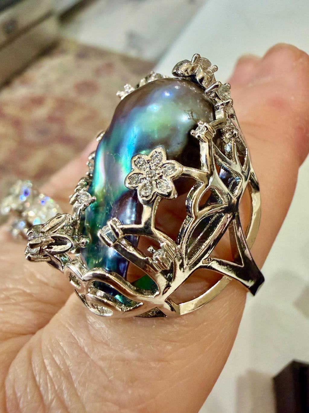 GIANT  Iridescent Cobalt Blue Pearl statement ring-choice of 2