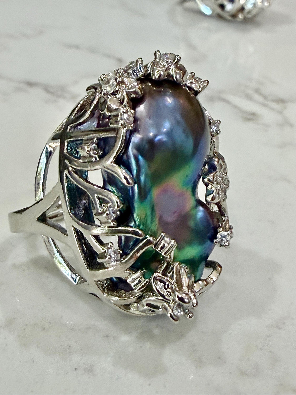 GIANT  Iridescent Cobalt Blue Pearl statement ring-choice of 2