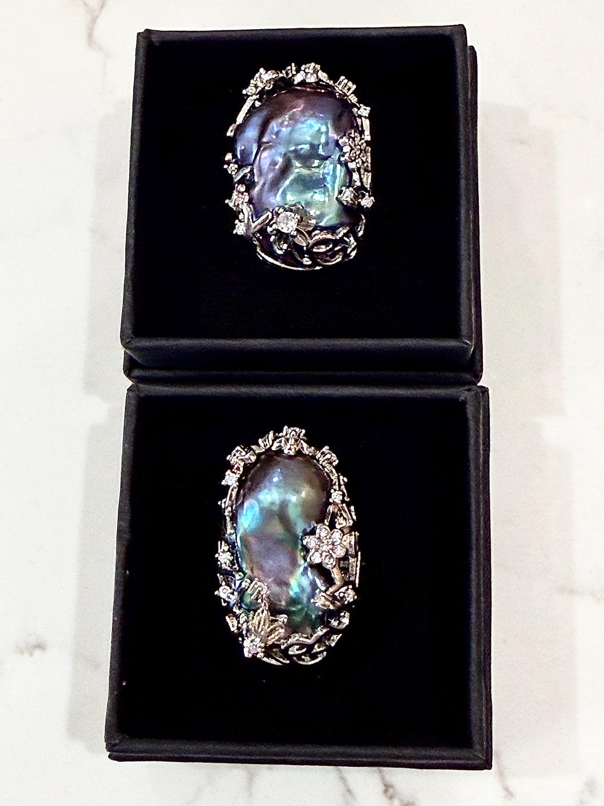 GIANT  Iridescent Cobalt Blue Pearl statement ring-choice of 2