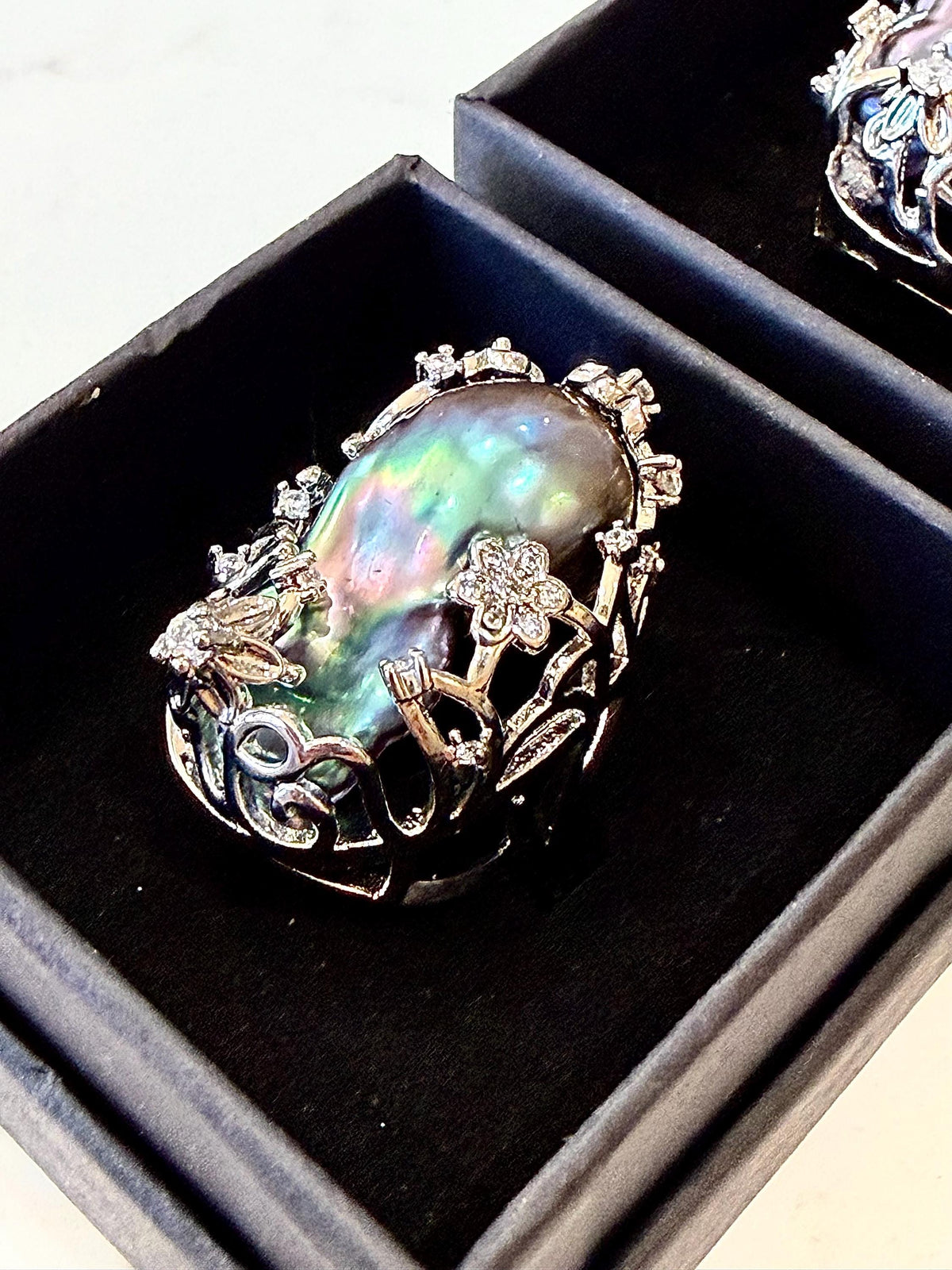 GIANT  Iridescent Cobalt Blue Pearl statement ring-choice of 2