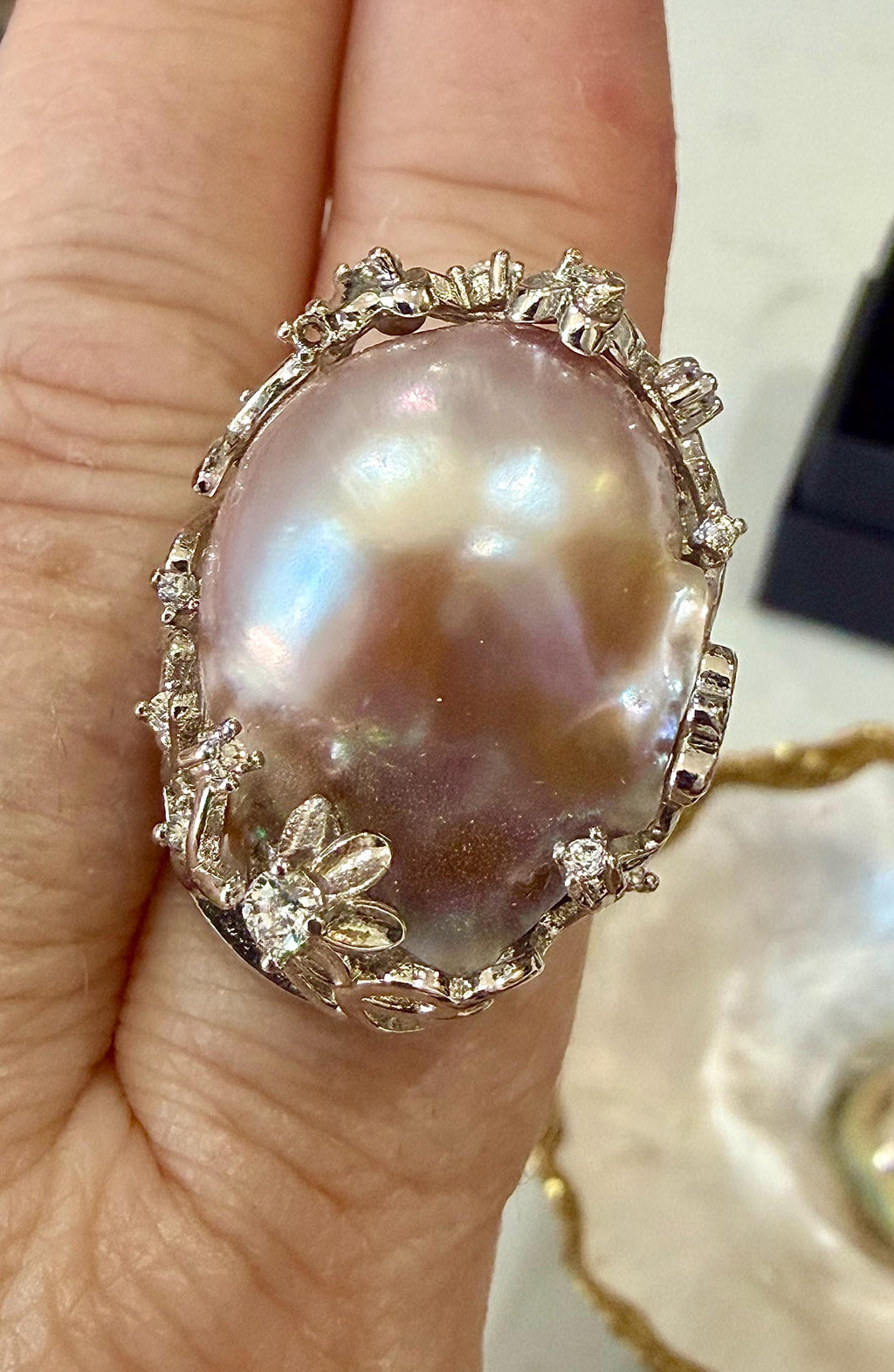 Your Choice of Peach or Lavender Iridescent Pastel Pearl Statement Rings