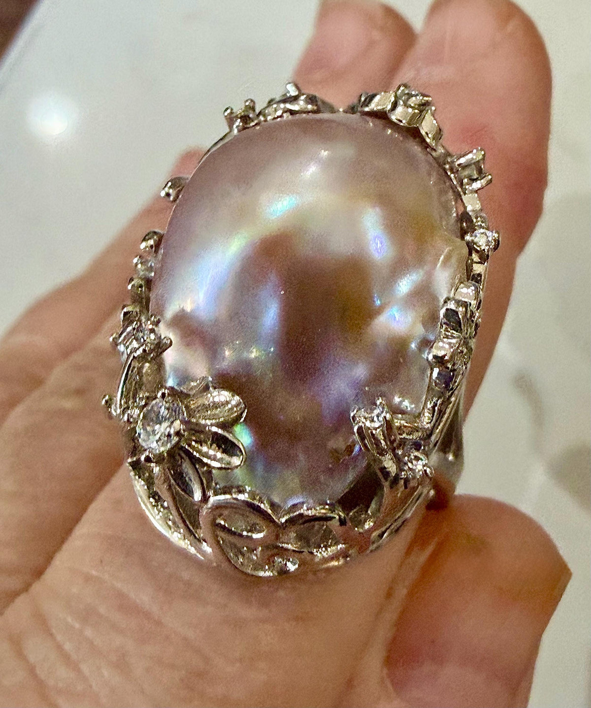 Your Choice of Peach or Lavender Iridescent Pastel Pearl Statement Rings