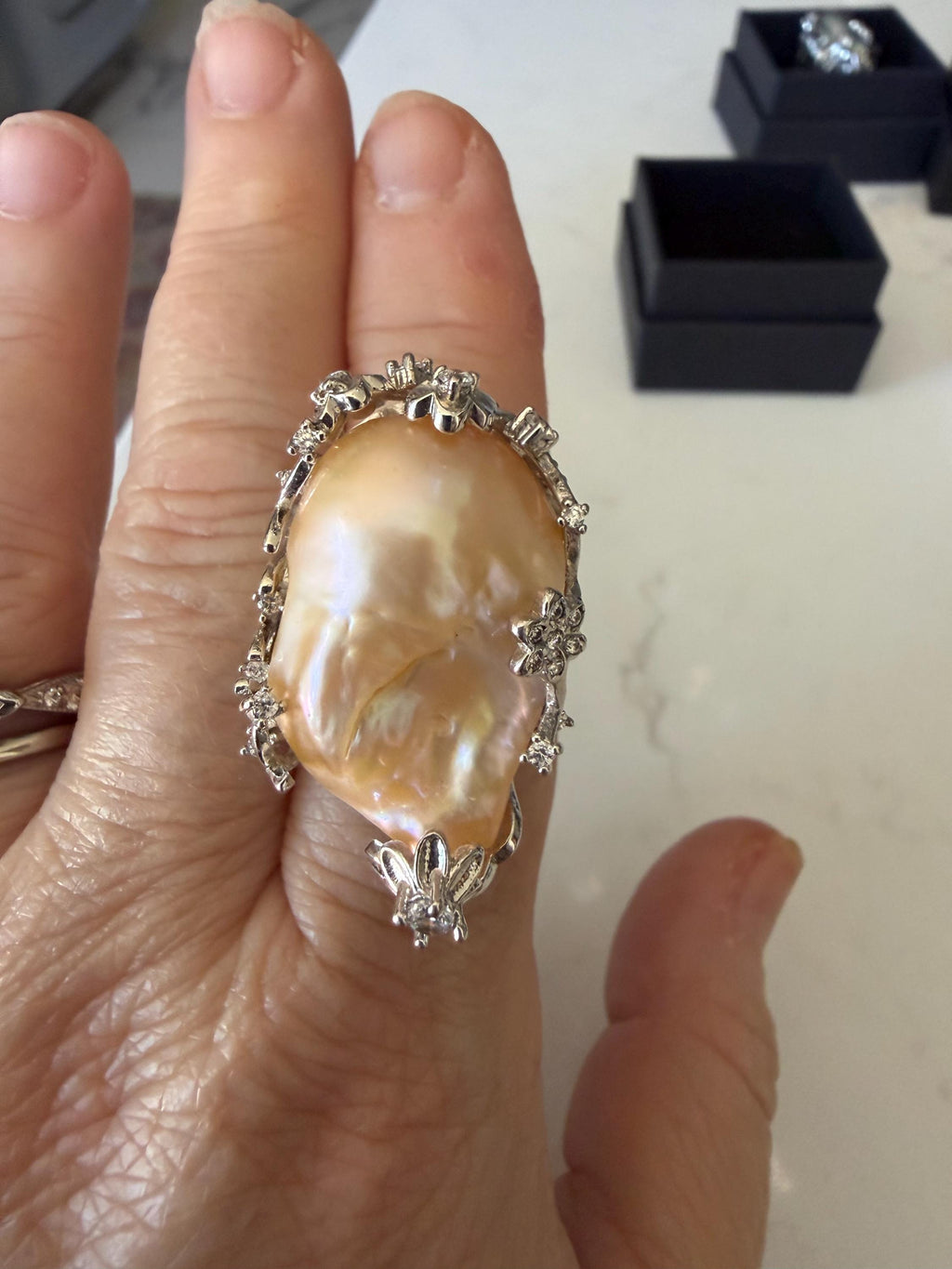 Your Choice of Peach or Lavender Iridescent Pastel Pearl Statement Rings