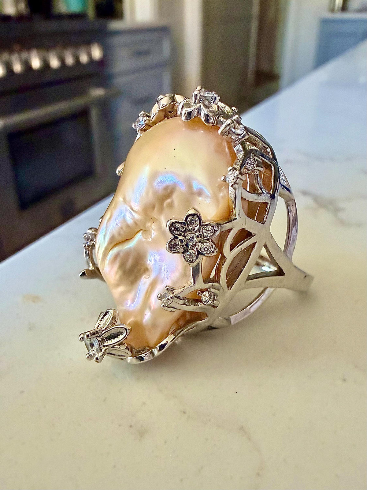 Your Choice of Peach or Lavender Iridescent Pastel Pearl Statement Rings