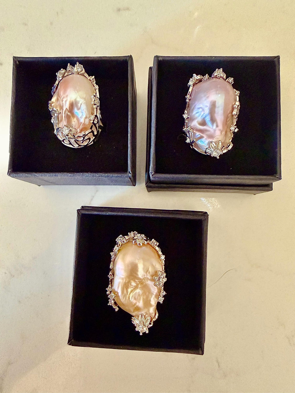 Your Choice of Peach or Lavender Iridescent Pastel Pearl Statement Rings