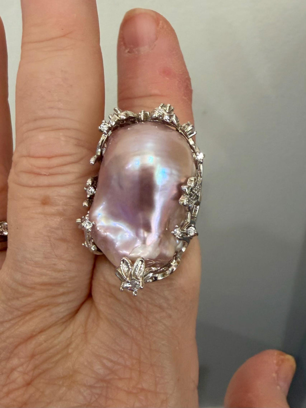 Your Choice of Peach or Lavender Iridescent Pastel Pearl Statement Rings
