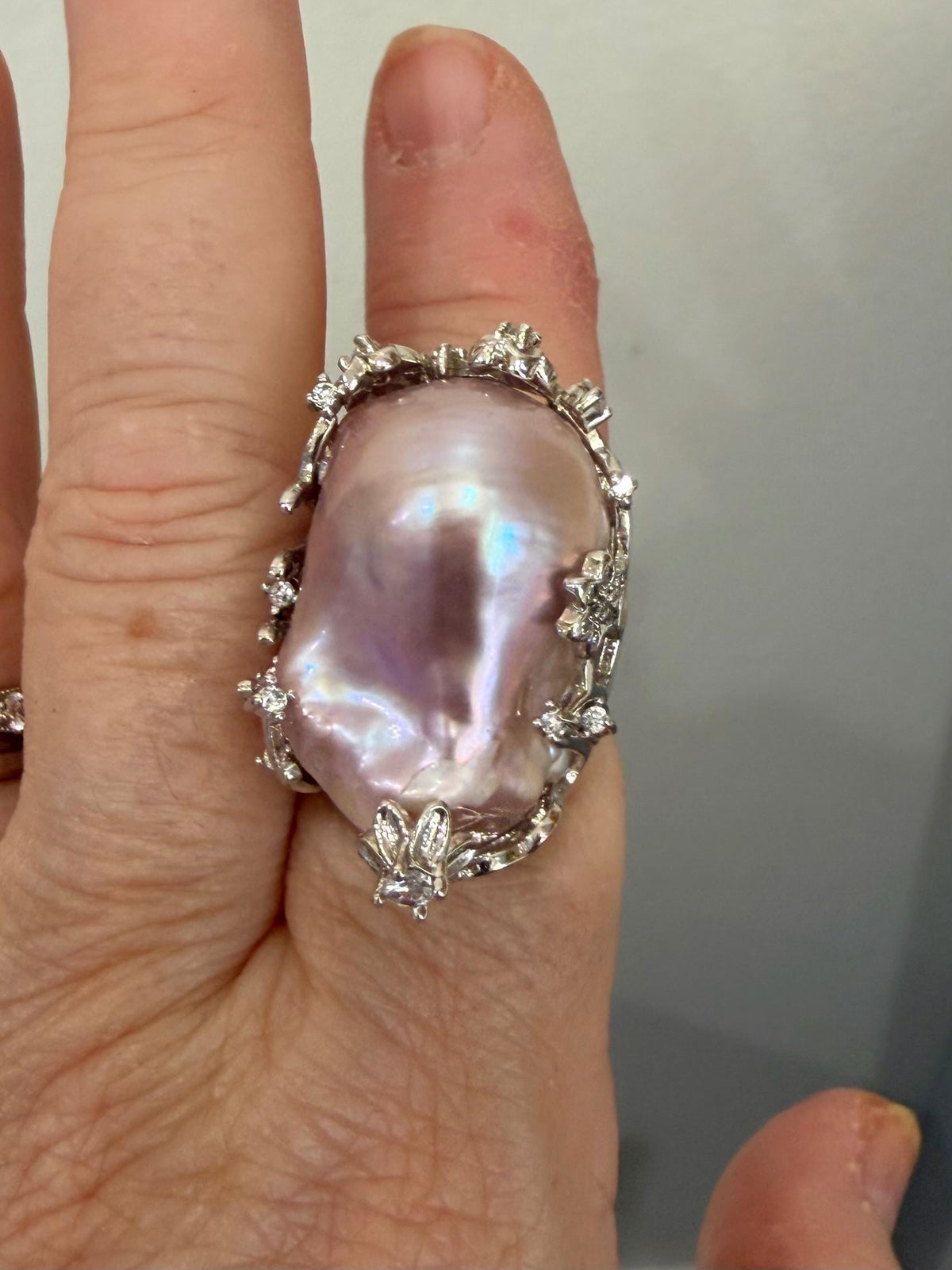 Your Choice of Peach or Lavender Iridescent Pastel Pearl Statement Rings